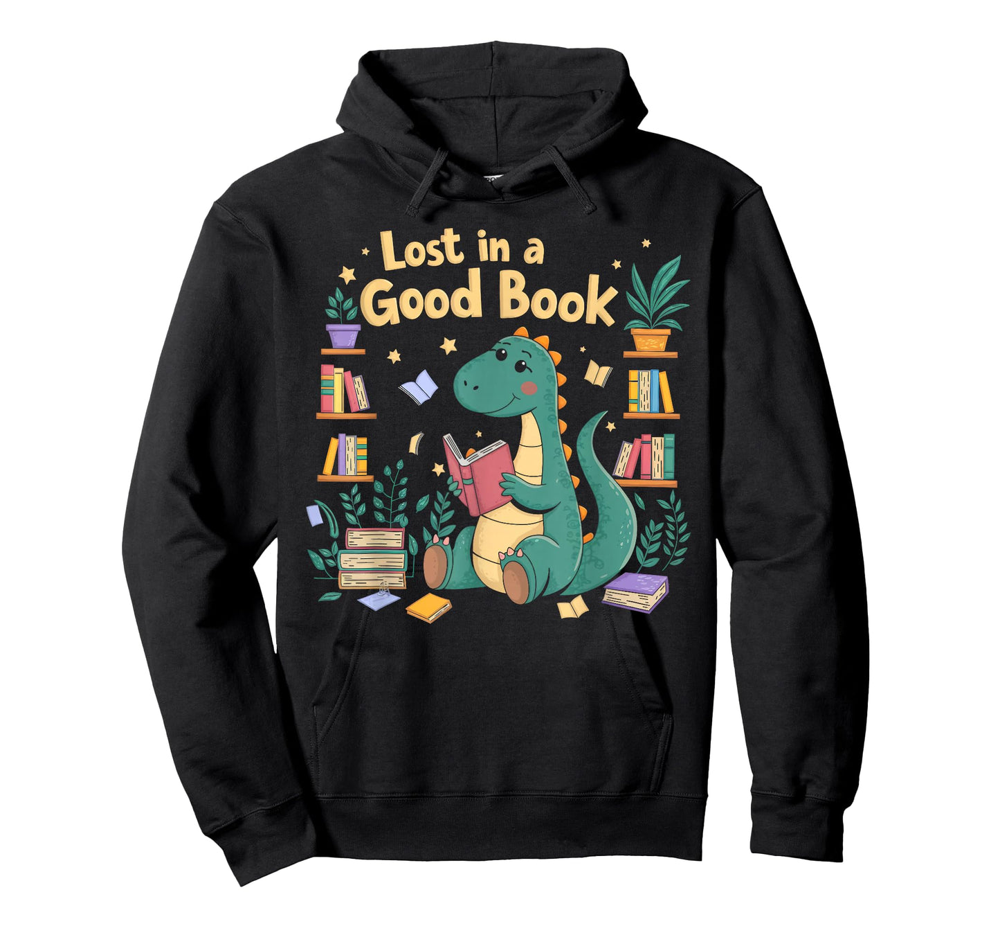 Lost in a Good Book Cute Reading Dinosaur Illustration T-Shirt