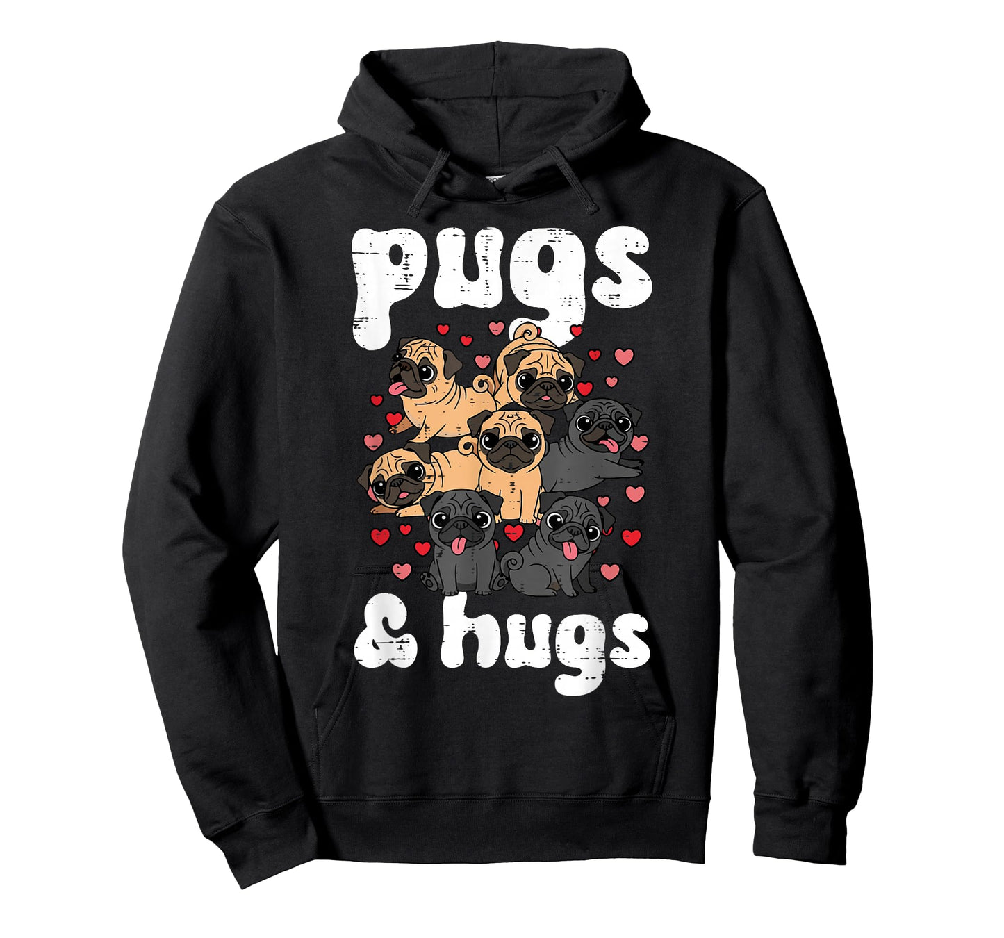 Valentines Day Dog Pug and Hugs Cute Puppy Men Women Kids T-Shirt