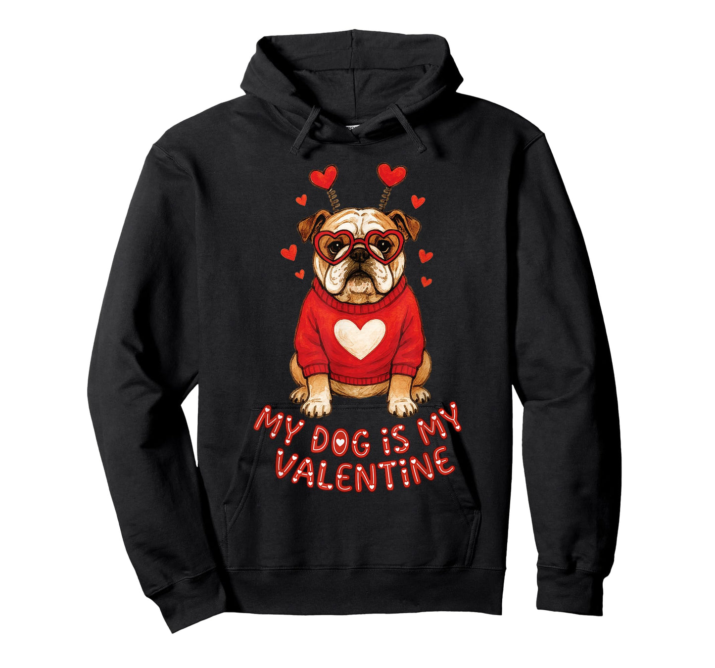 My Dog is My Valentine English Bulldog Heart Glasses Cute T-Shirt