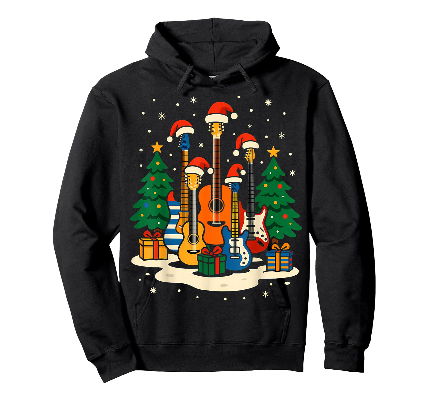 Guitar Santa Hat Christmas Tree Light Funny Music Lover Xmas T-Shirt