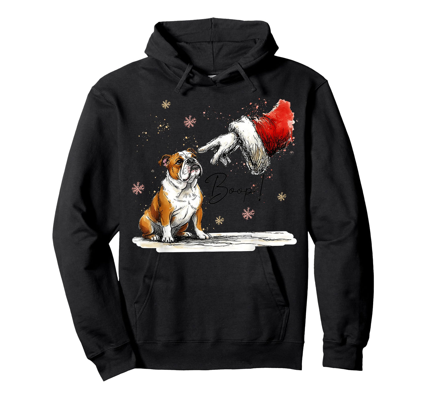 English Bulldog and Santa Hand Retro Christmas Boop Holiday T-Shirt