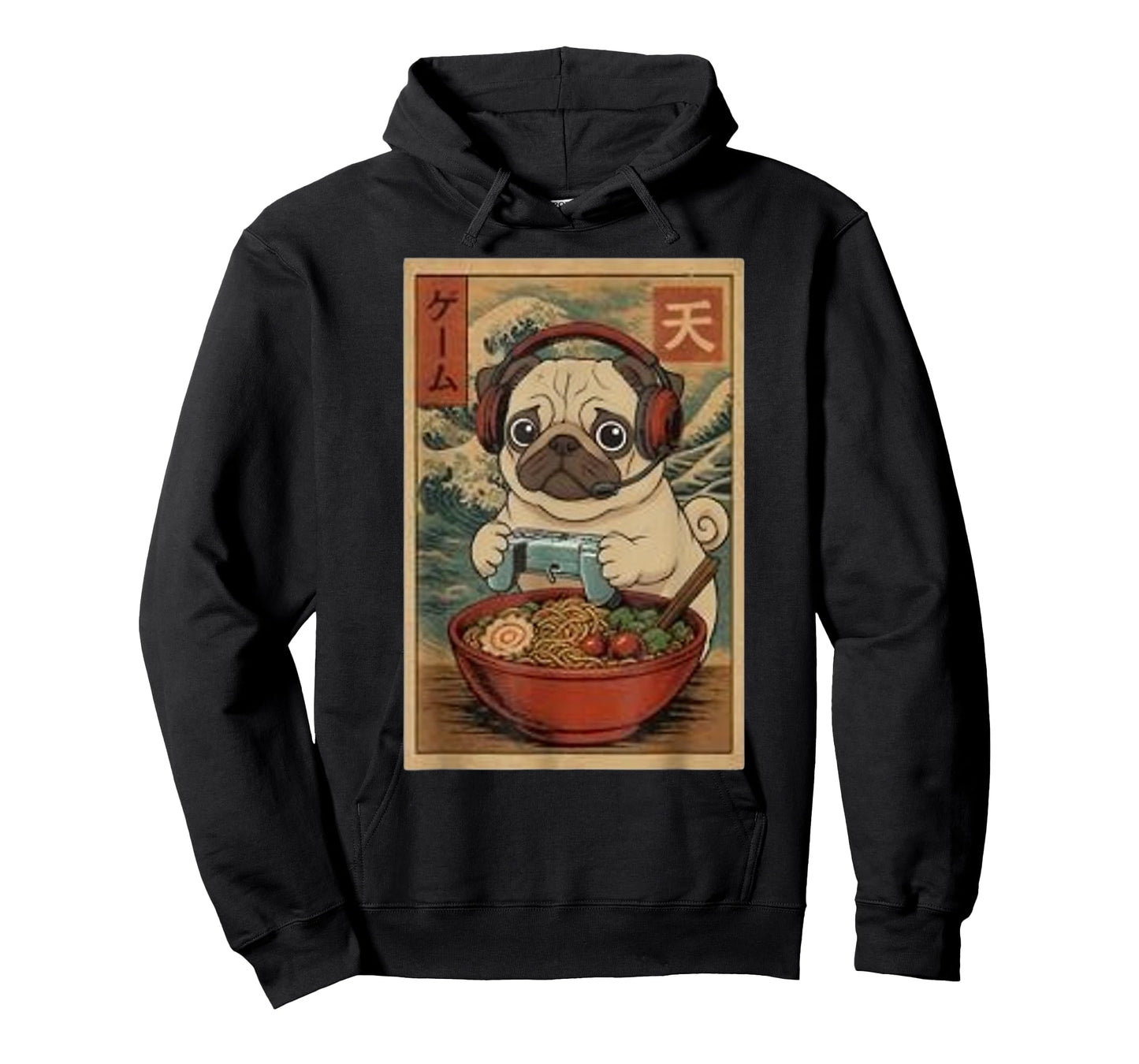 Gamer Pug Funny Ramen Retro Japanese Pug Gaming T-Shirt
