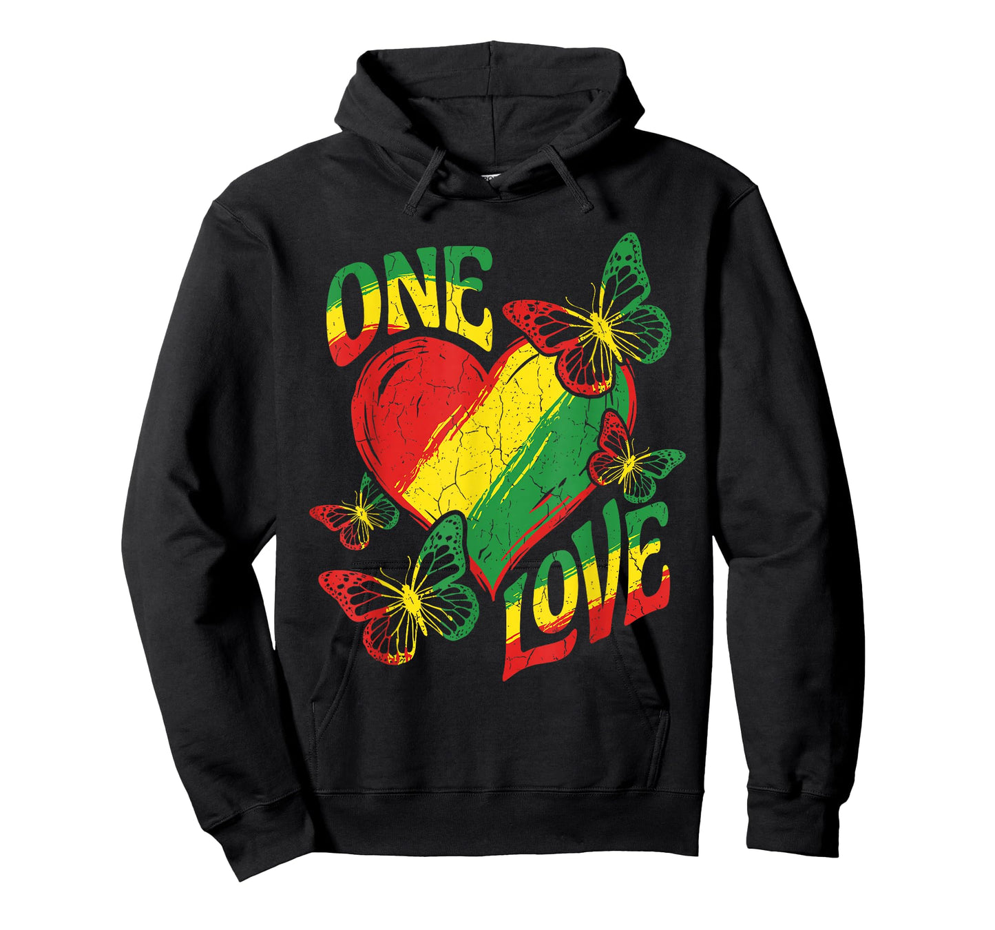 One Love Rasta Heart Red Yellow Green Reggae Butterfly Roots T-Shirt
