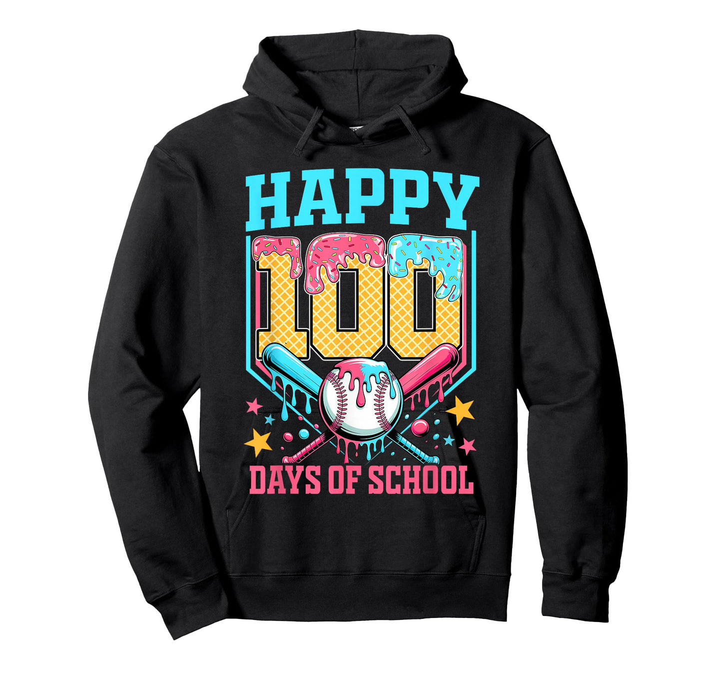 100 Days of School Kids Baseball Drip 100th Day of School T-Shirt
