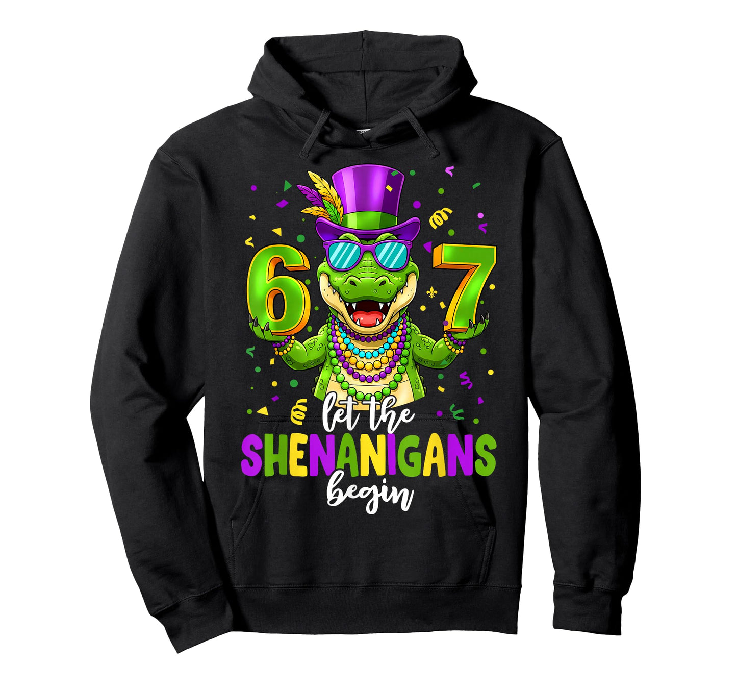 Let The Shenanigans Begin 67 Mardi Gras Alligator Six Seven T-Shirt
