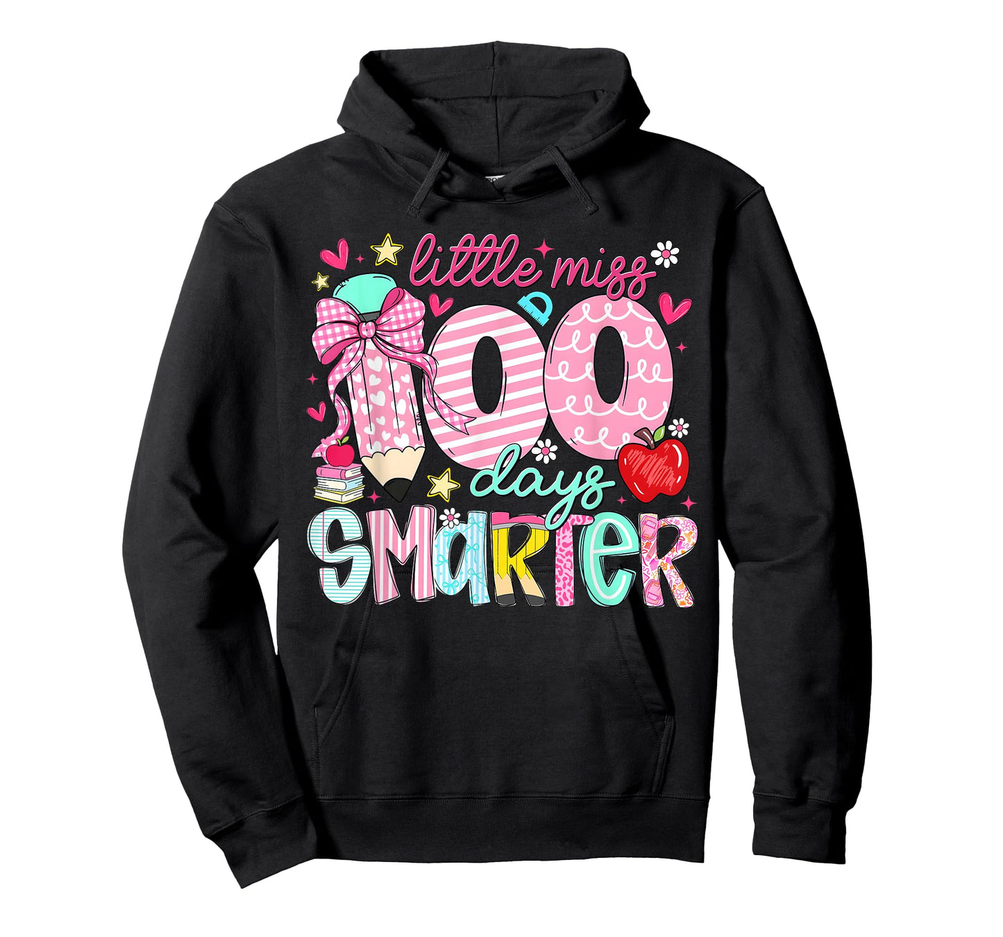 100 Days of School Little Miss 100 Days Smarter Pencil Bow T-Shirt