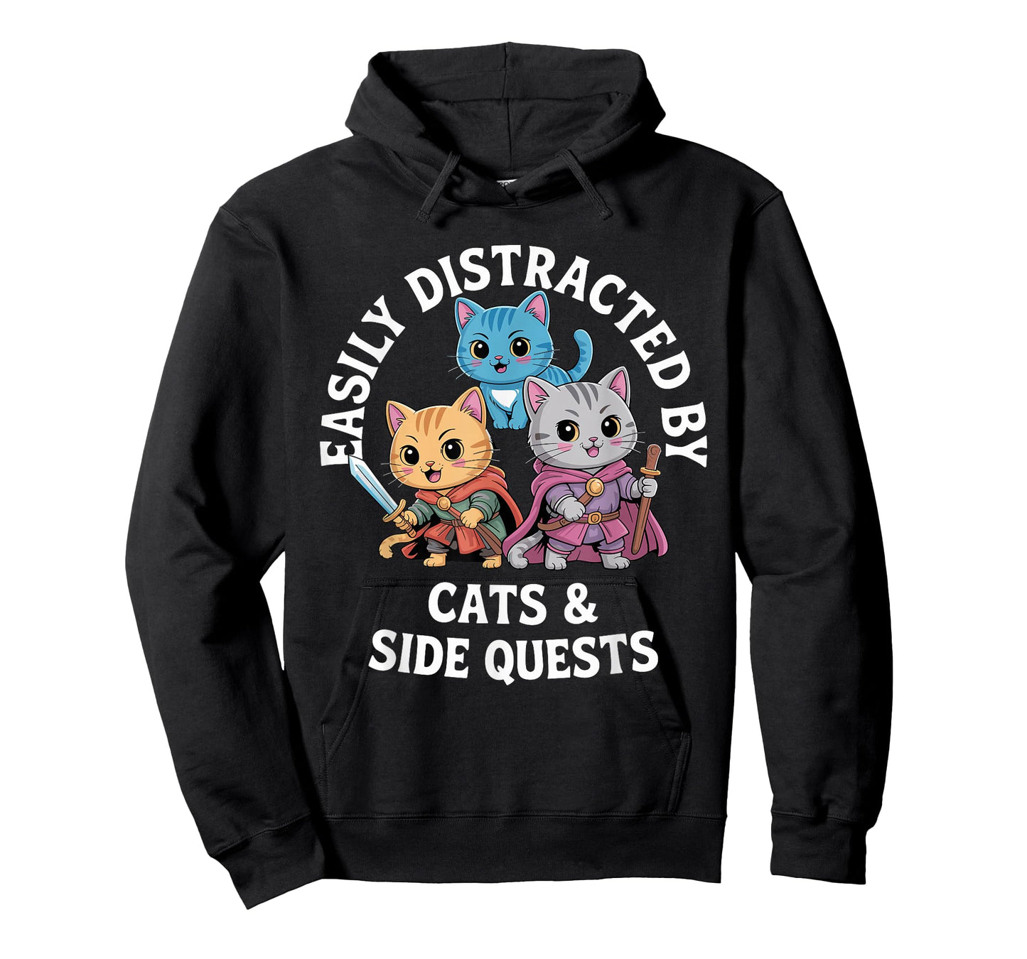 Easily Distracted by Cats and Sidequests RBG Roleplay Gamer T-Shirt