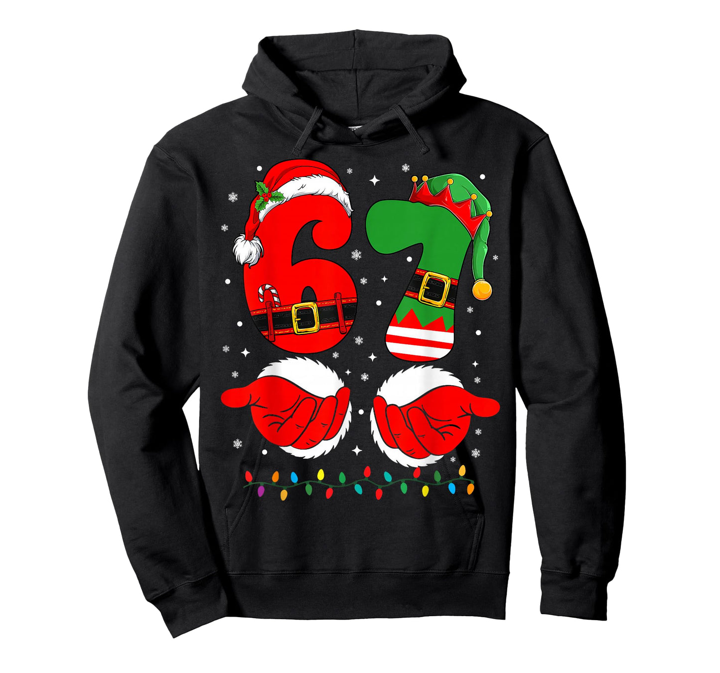 6 7 Six Seven Meme Christmas Santa Hands Elf Xmas Light T-Shirt