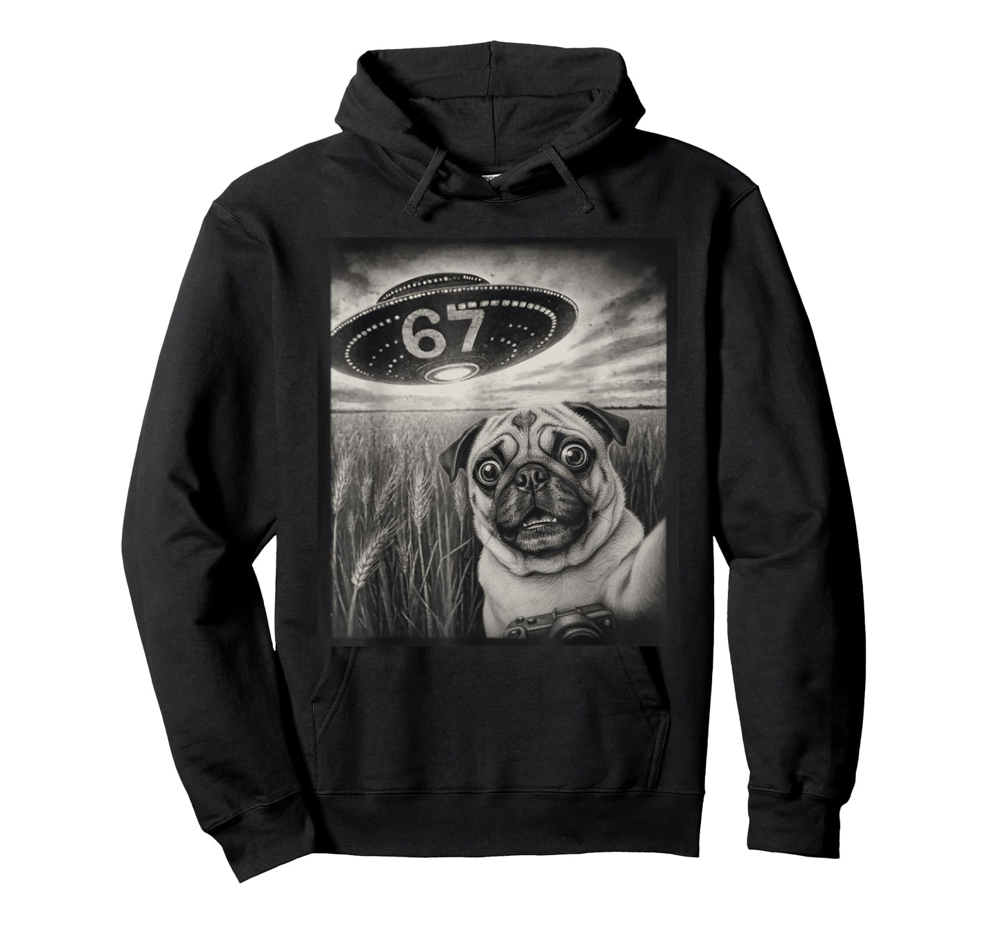 67 Meme Pug Selfie UFO Alien Retro T-Shirt