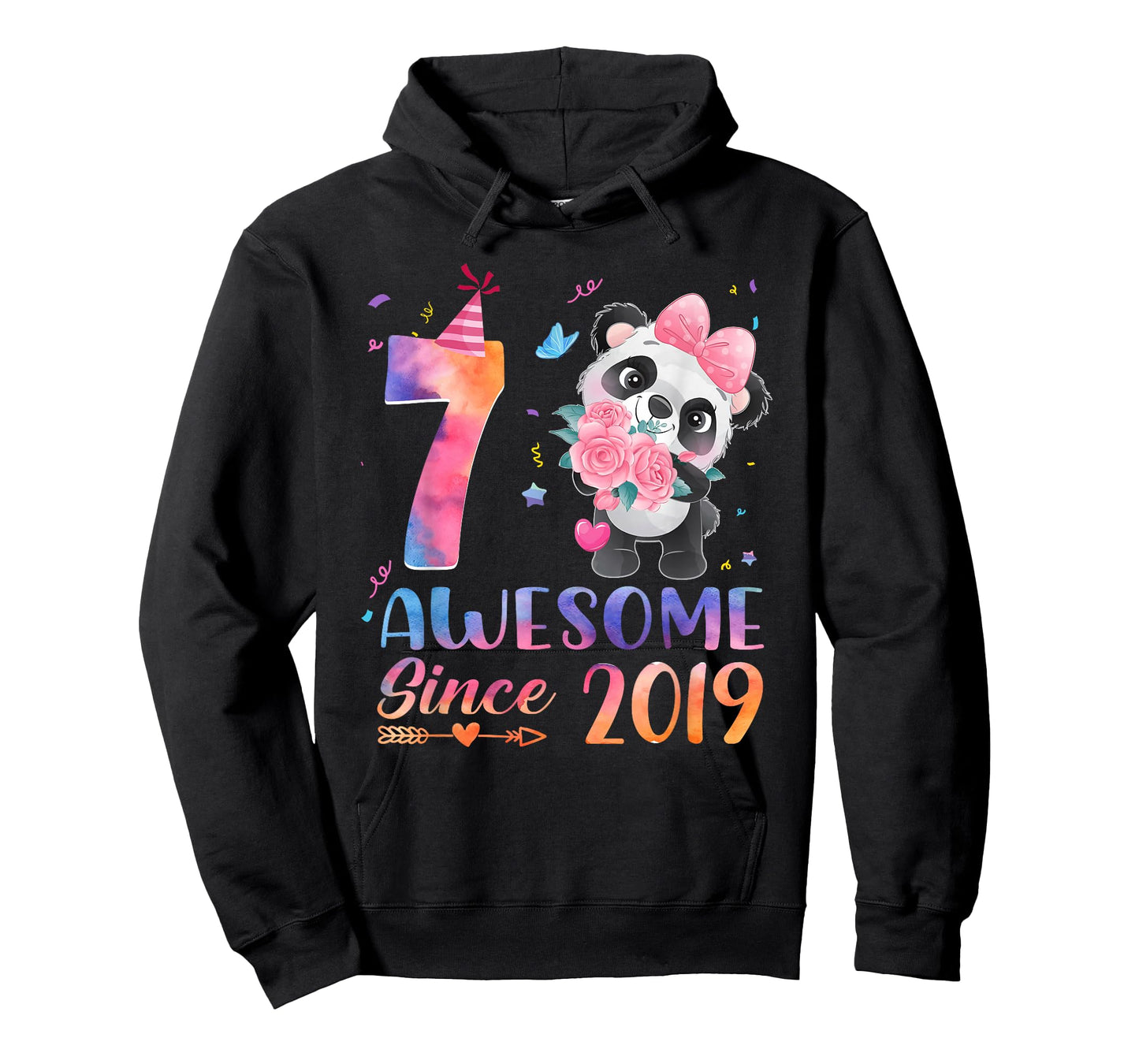 7 Years Old 7th Birthday Panda Awesome Since 2019 T-Shirt