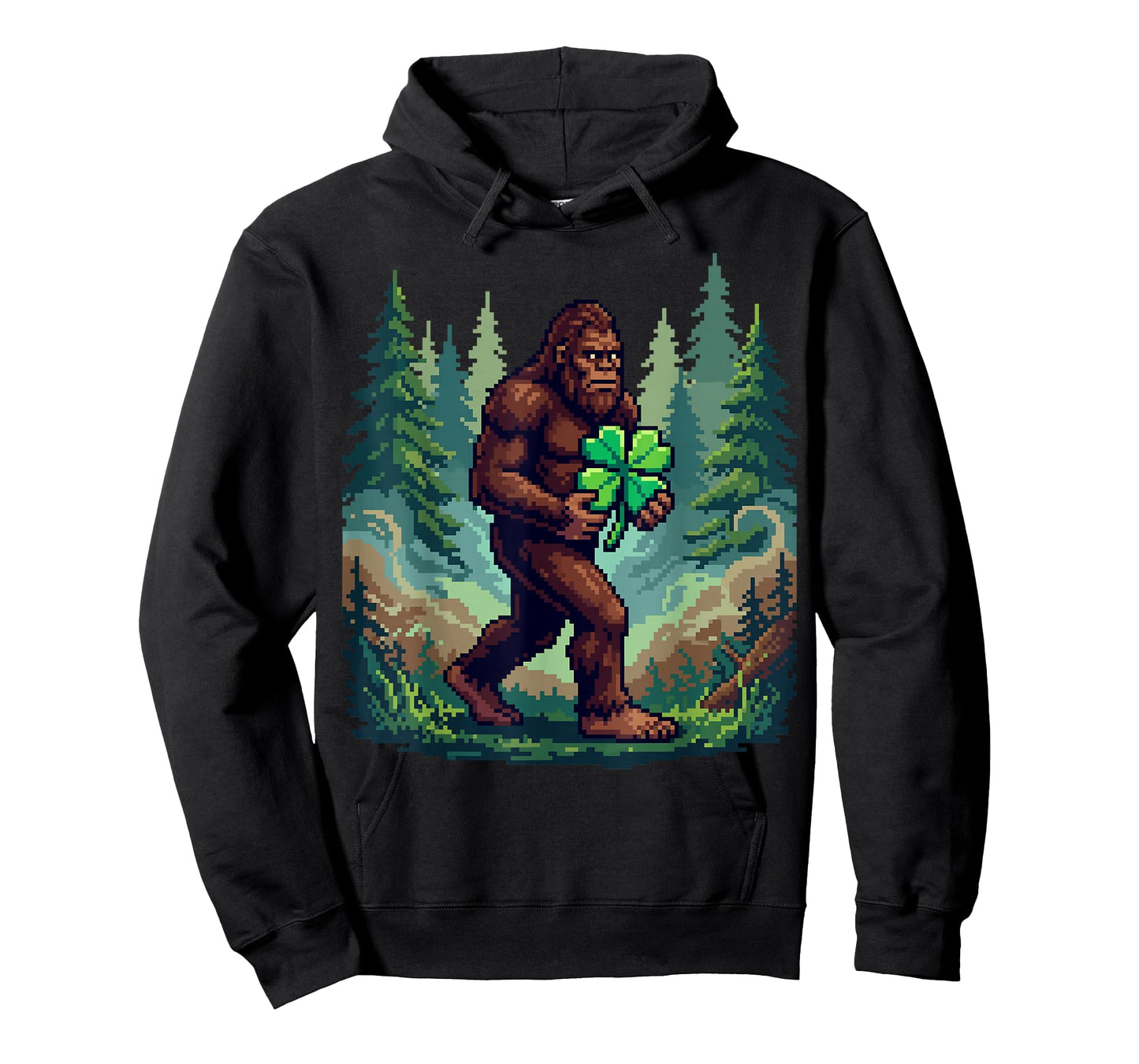 St Patricks Day Bigfoot Sasquatch Shamrock Lucky Pixel Art T-Shirt