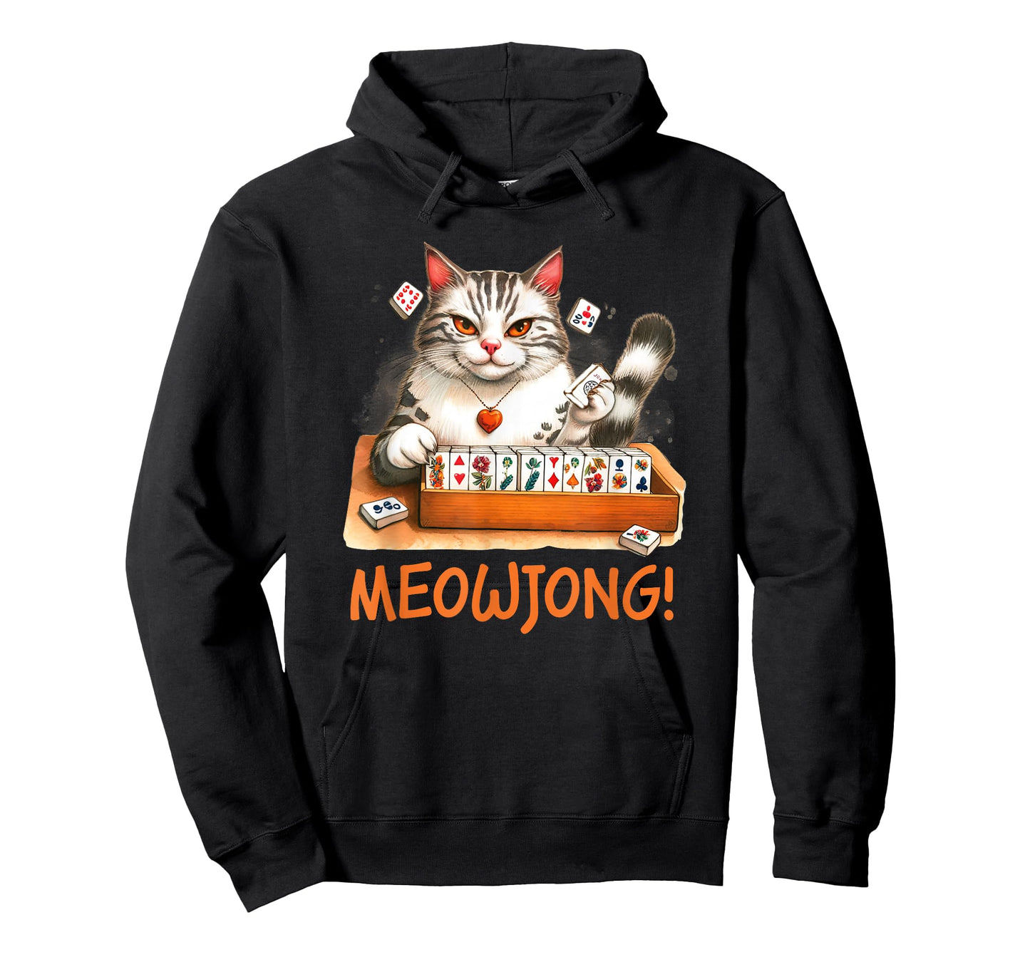 Cat Meowjong Mahjong Player Funny Cat Playing Chinese Game T-Shirt