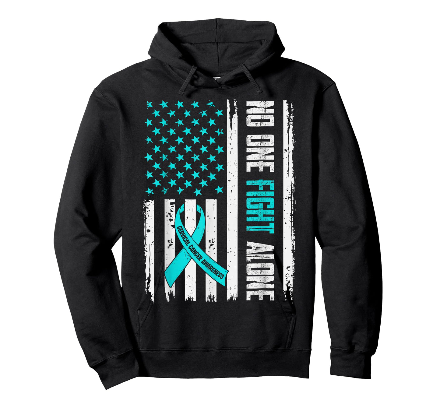 Cervical Cancer Awareness USA Flag Ribbon Teal Support Mens T-Shirt