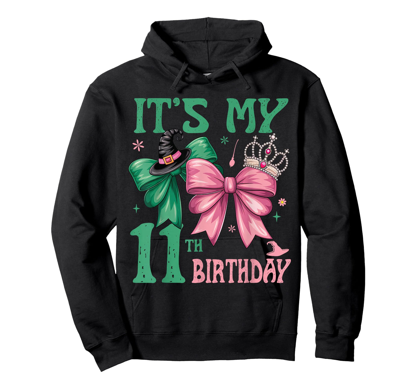 11th Birthday Girl Its My 11th Birthday Witch Pink and Green T-Shirt