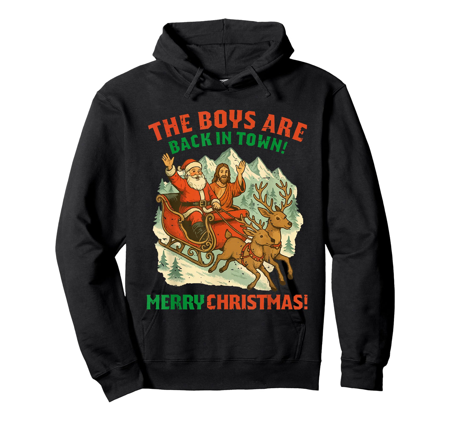 Retro Funny Santa Jesus The Boys are Back in Town Christmas T-Shirt