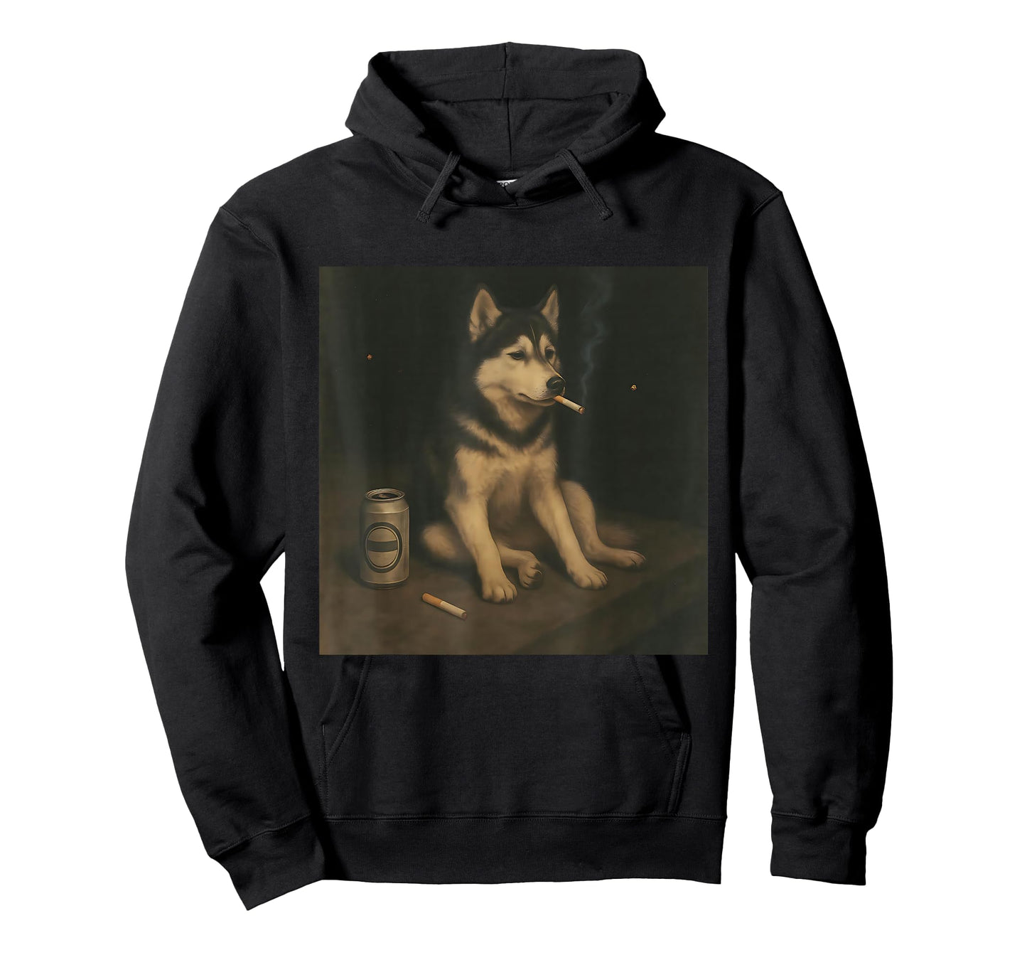 Siberian Husky Night Mood Funny Dog Smoking Drinking Meme T-Shirt