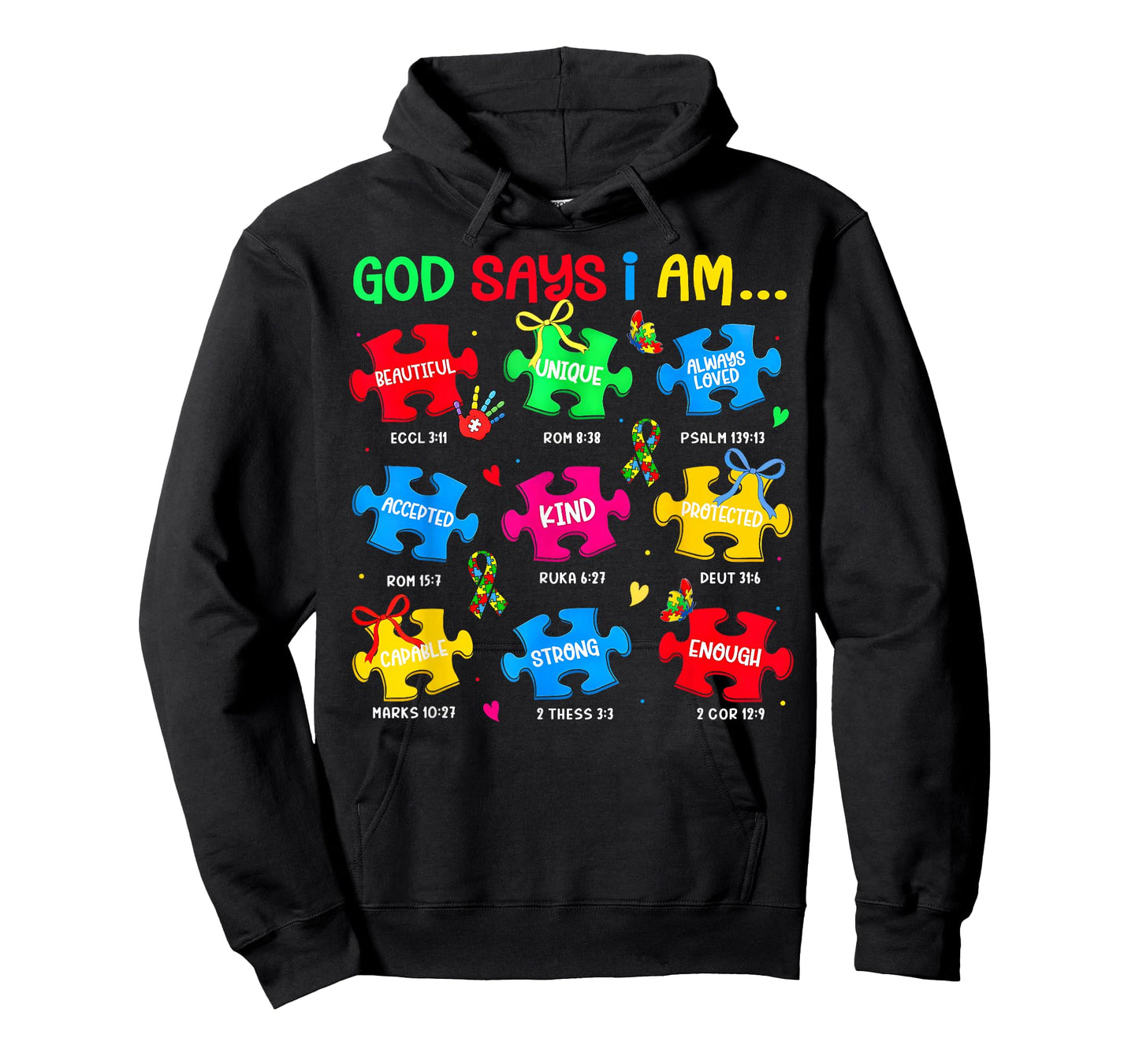 God Says I Am Autism Awareness Puzzle Pieces Girl Women Kid T-Shirt