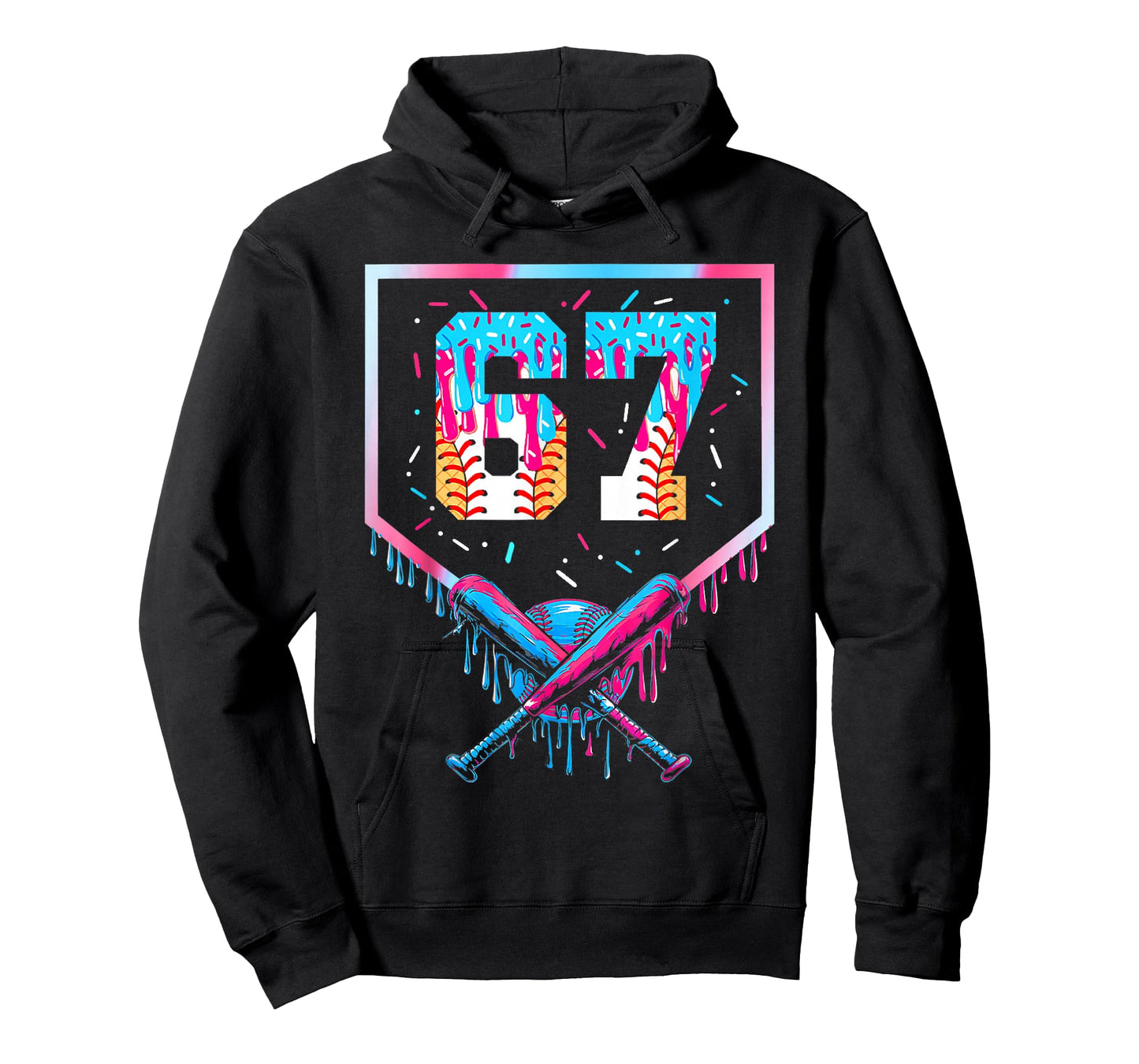 Six Seven Baseball Ice Cream Drip Cool 67 Gen Alpha Slang T-Shirt