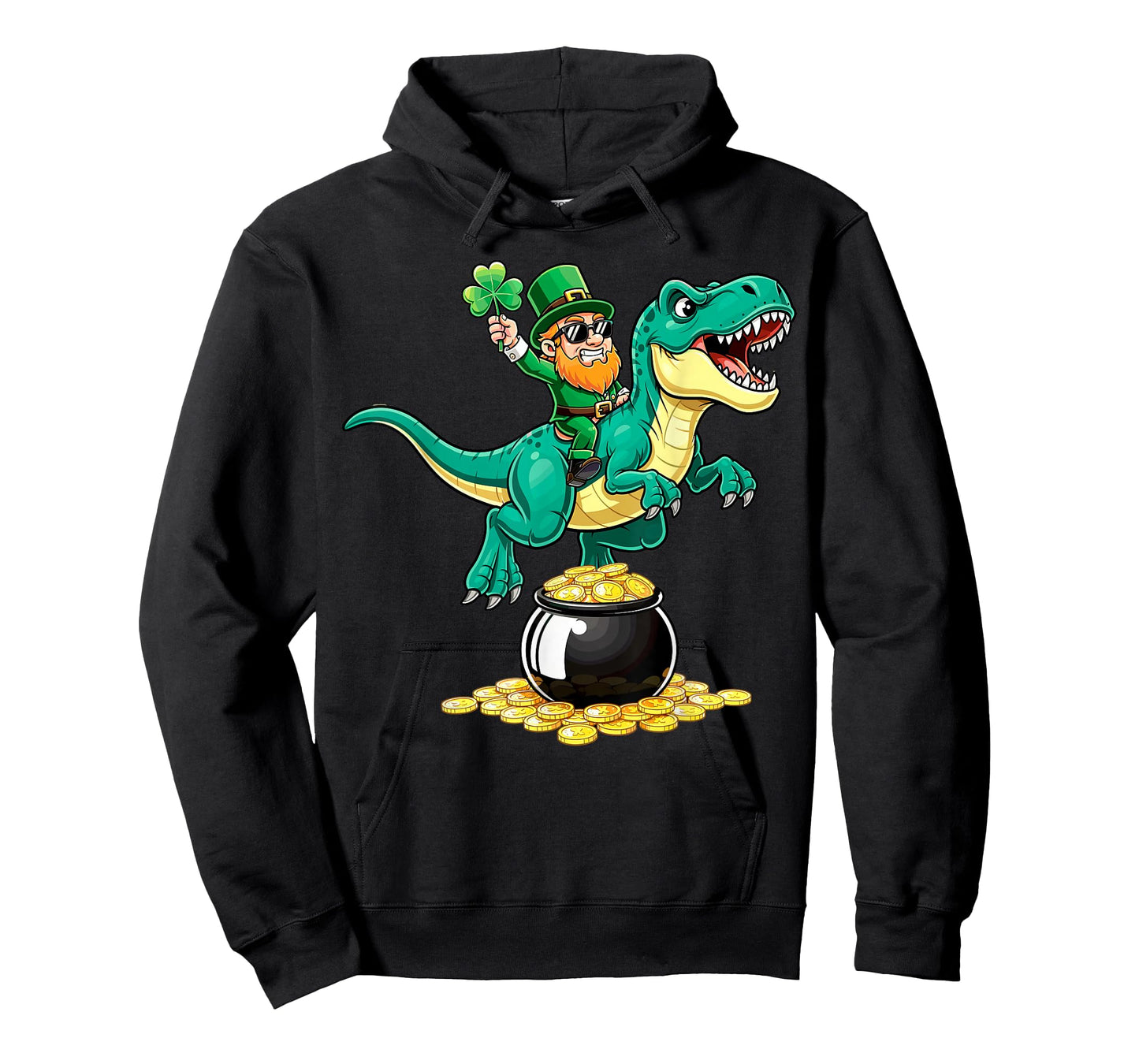 St.Patrick's Day Leprechaun Riding T-Rex Four Leaf Shamrock T-Shirt
