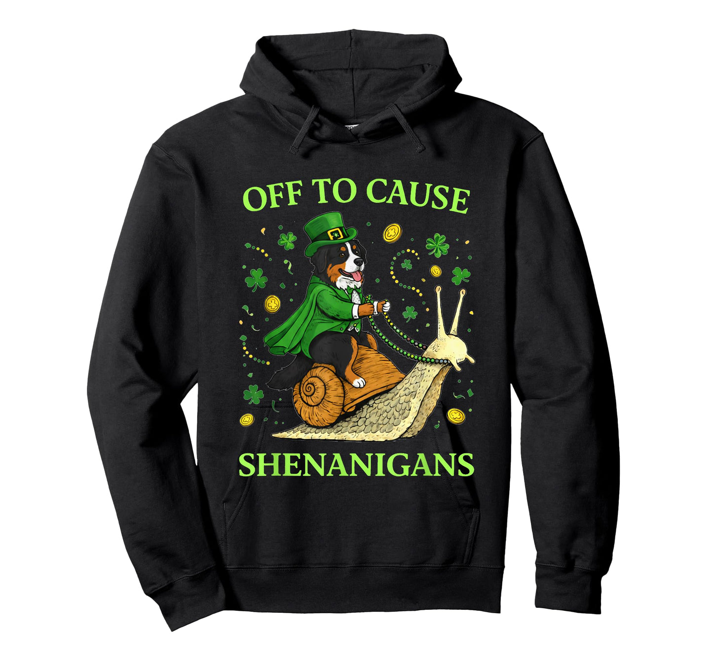 St Patricks Day Bernese Mountain Dog Riding Snail Shenanigan T-Shirt
