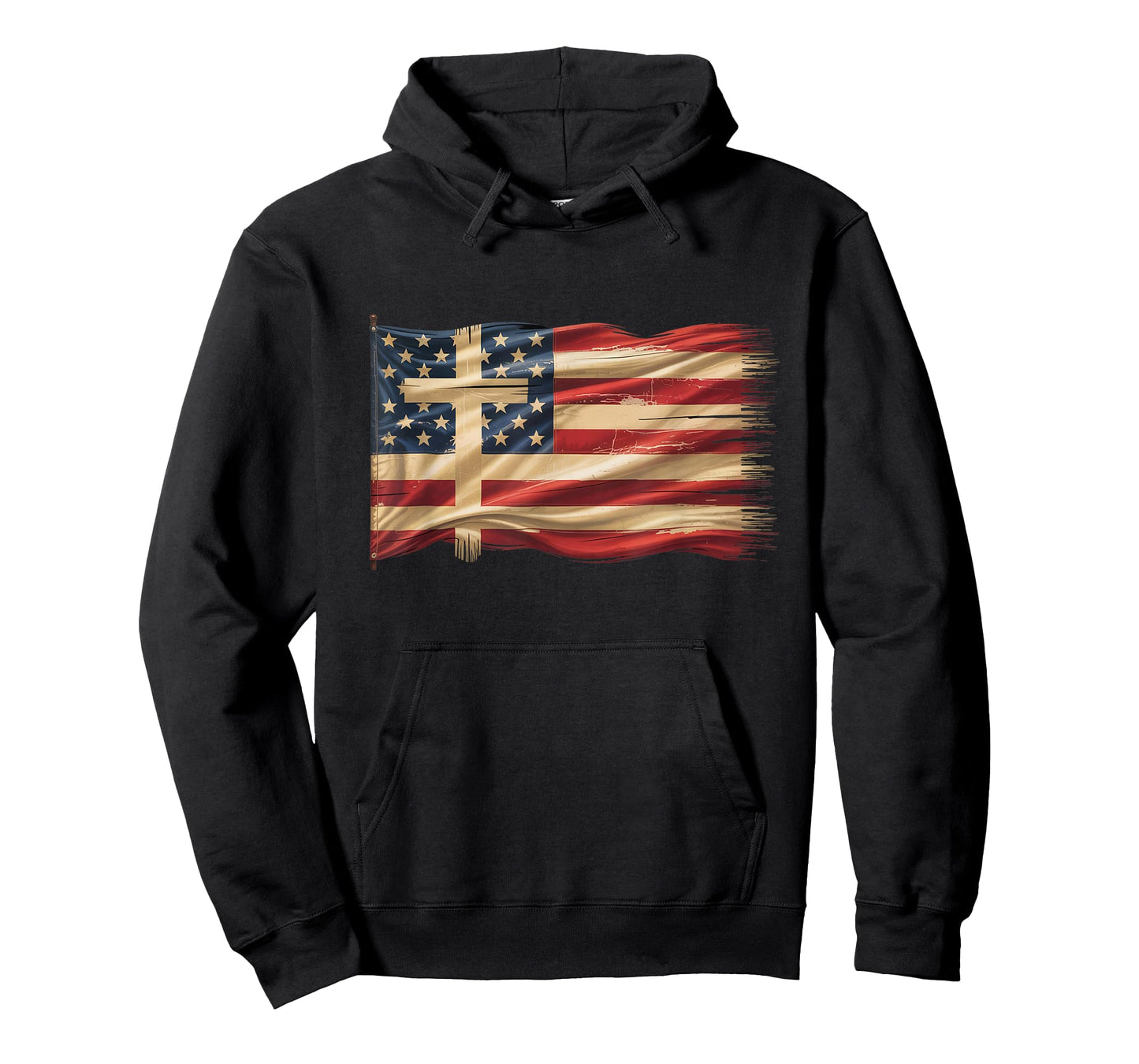 Distressed USA Flag with Christian Cross Faith Art T-Shirt