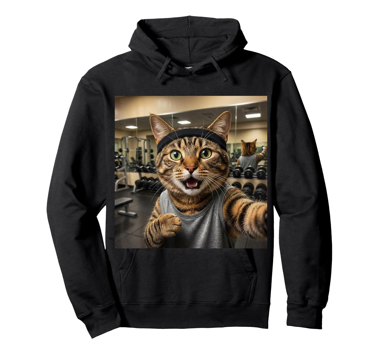 Cat Selfie Funny Gym Fitness Humor Workout Lover Style T-Shirt