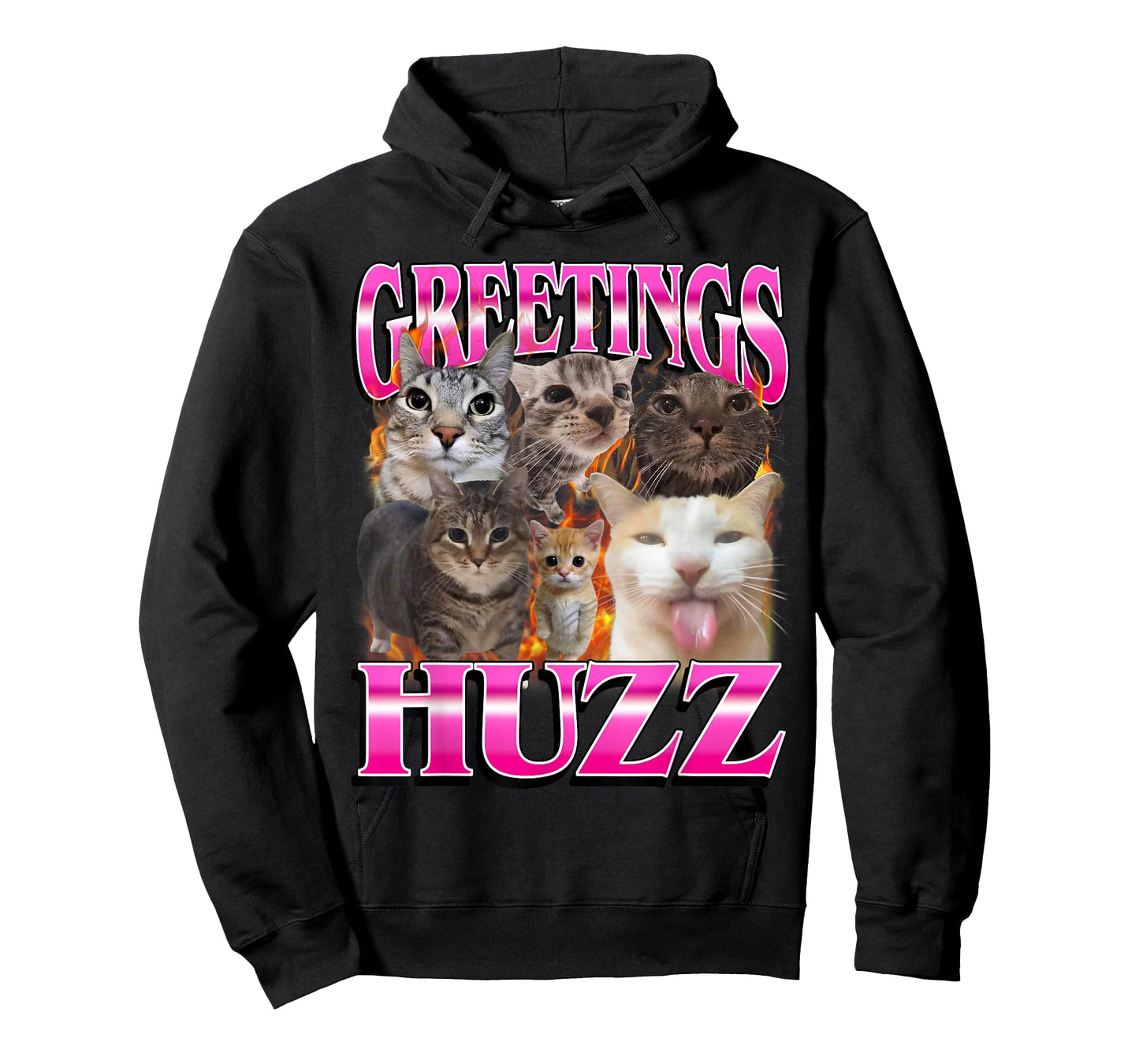 Greetings Huzz Funny Cat Meme Bootleg Graphic Men Women T-Shirt