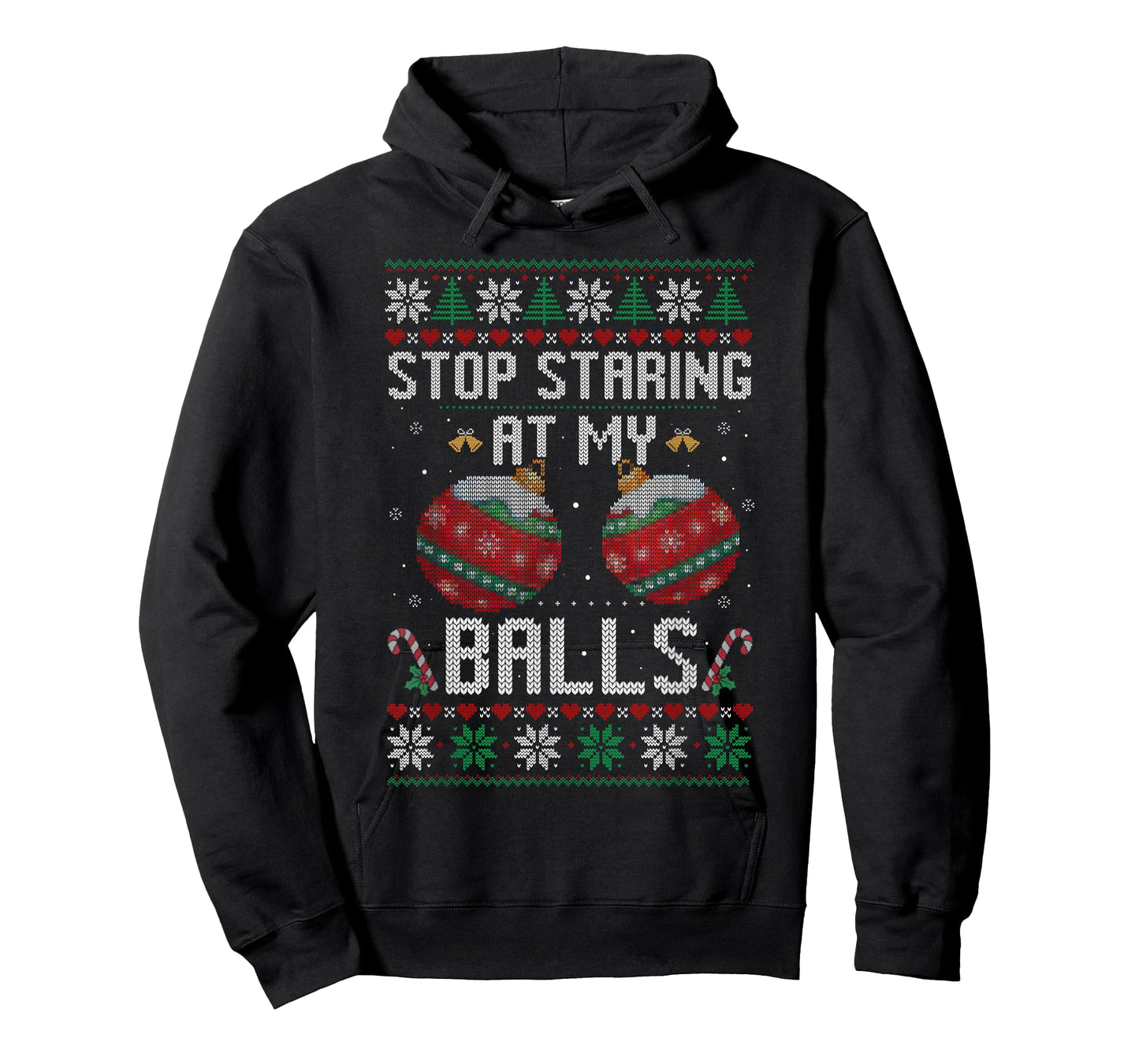 Funny Stop Staring at My Balls Ornament Ugly Christmas T-Shirt