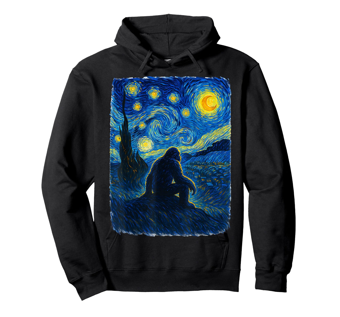 Bigfoot Starry Night Sasquatch Van Gogh Sky Painting Style T-Shirt