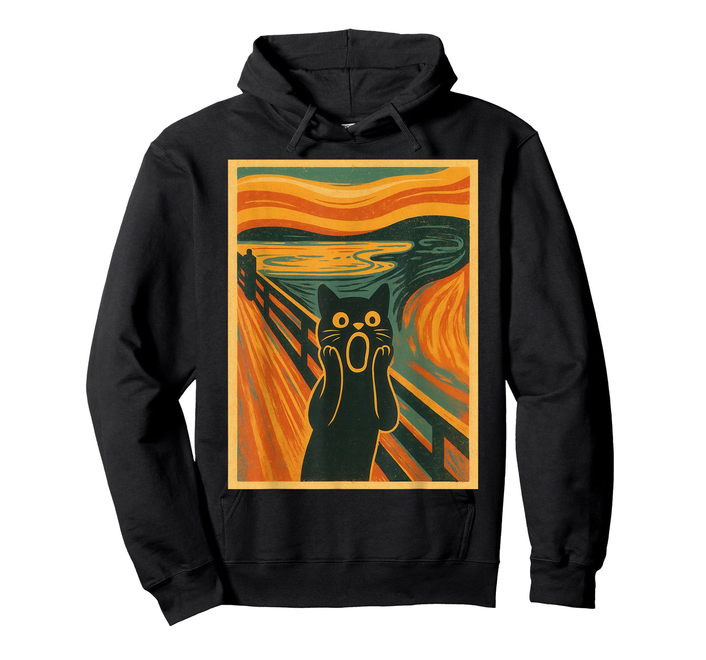 Funny Black Cat Painting The Scream Famous Art Munch Graphic T-Shirt