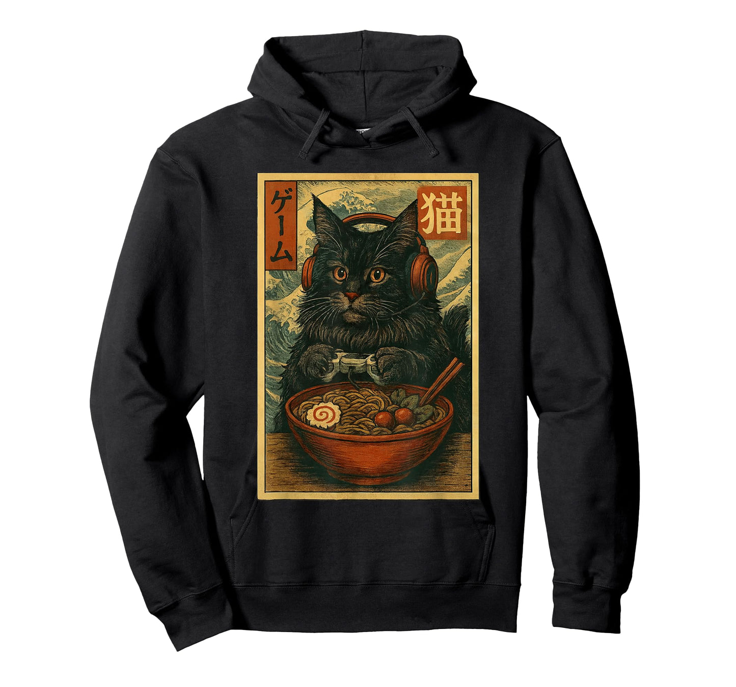 Fun Kawaii Gamer Cat Funny Ramen Retro Japanese Cat Gaming T-Shirt