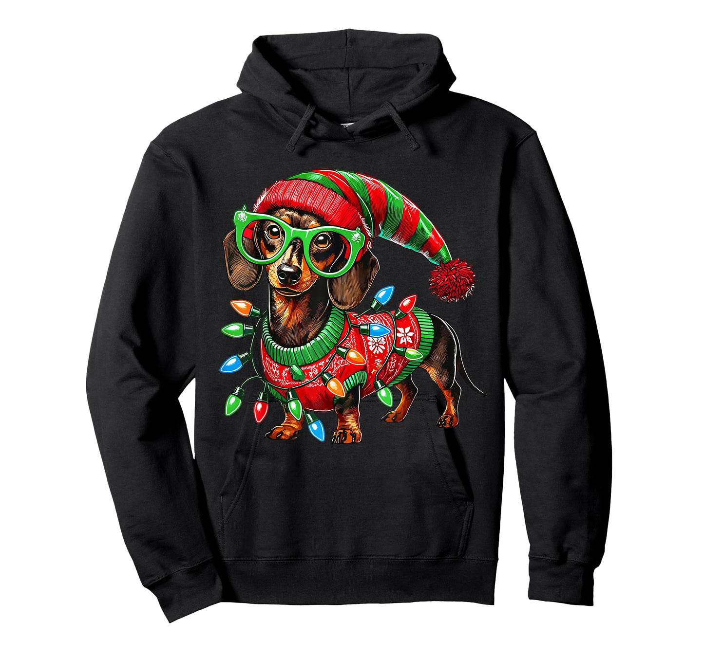 Christmas Dachshund Dog Elf Costume Xmas Light Holiday T-Shirt