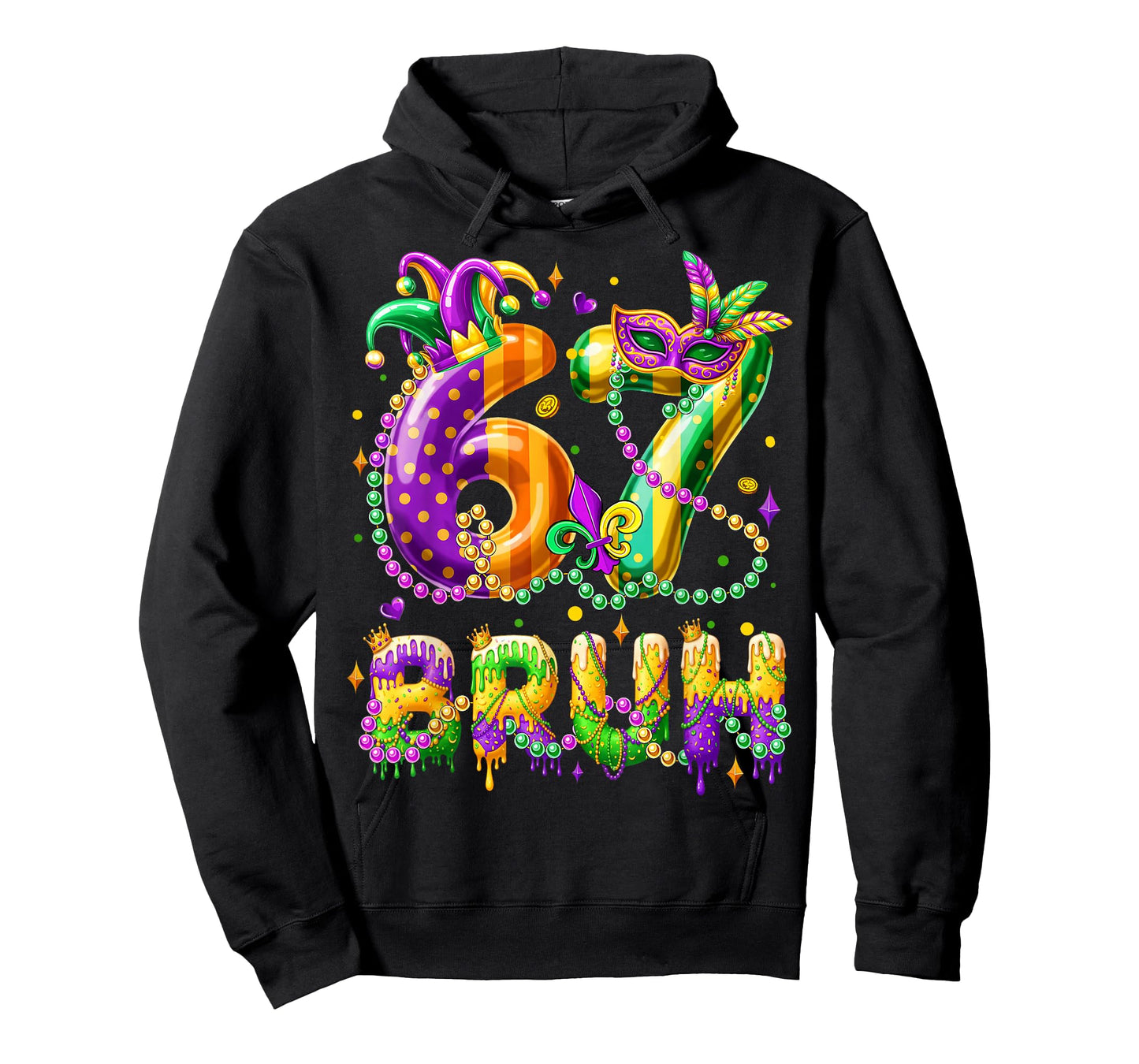 67 Bruh Six Seven Mardi Gras Costume New Orleans Beads Mask T-Shirt