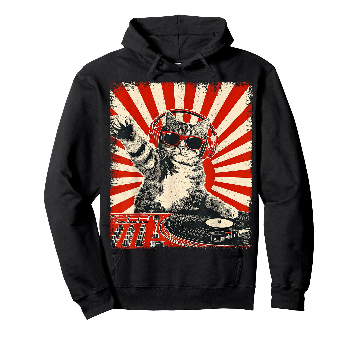 Cat Dj Headphone Turntable Vintage Music EDM Men Women Kids T-Shirt