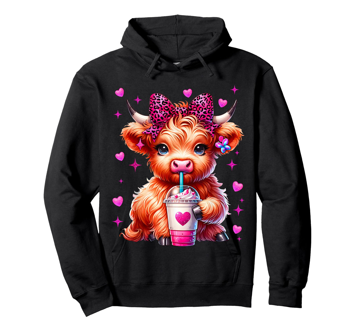 Cute Highland Cow Pink Leopard Coquette Outfit Women Girl T-Shirt