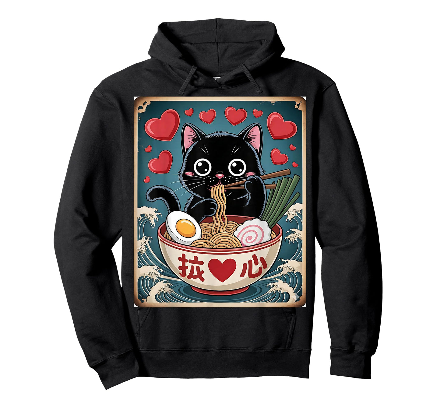 Cute Ramen Cat Valentine Heart Japanese Food Boy Girls Teens T-Shirt