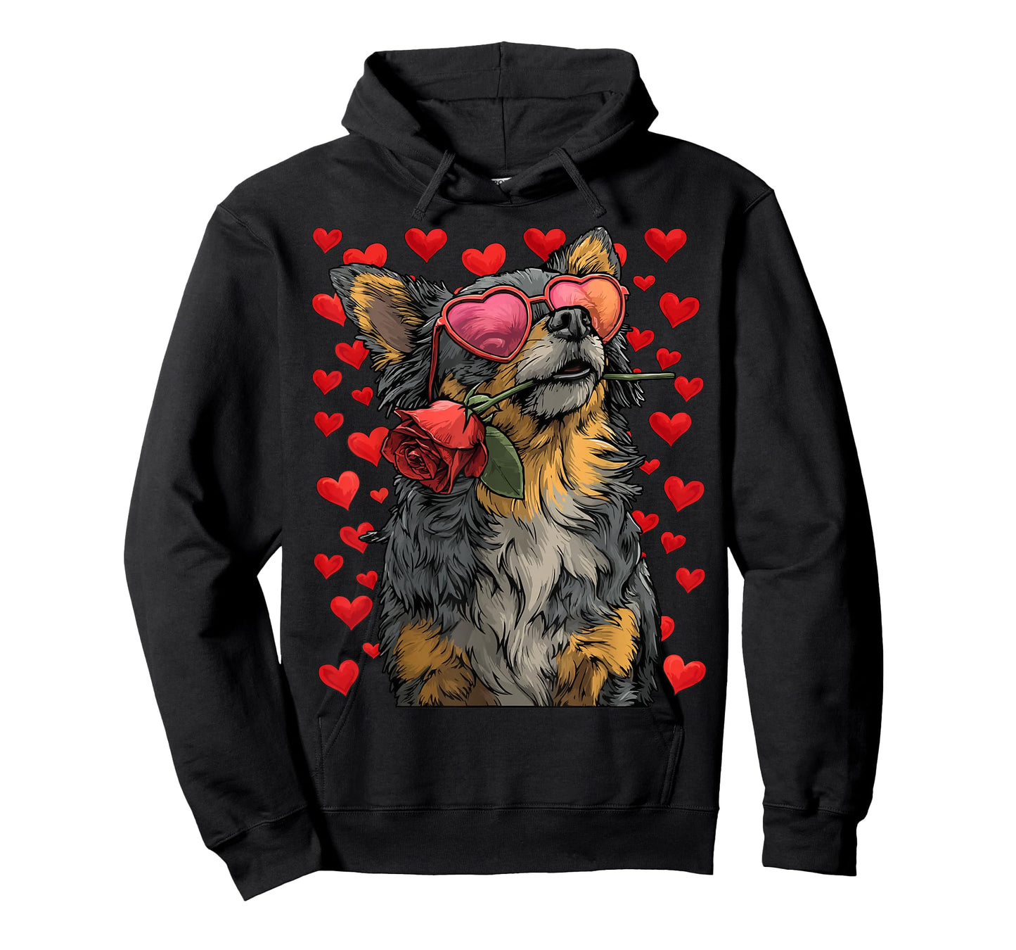 Cute Chihuahua with Heart Glasses Rose Valentine's Day Dog T-Shirt