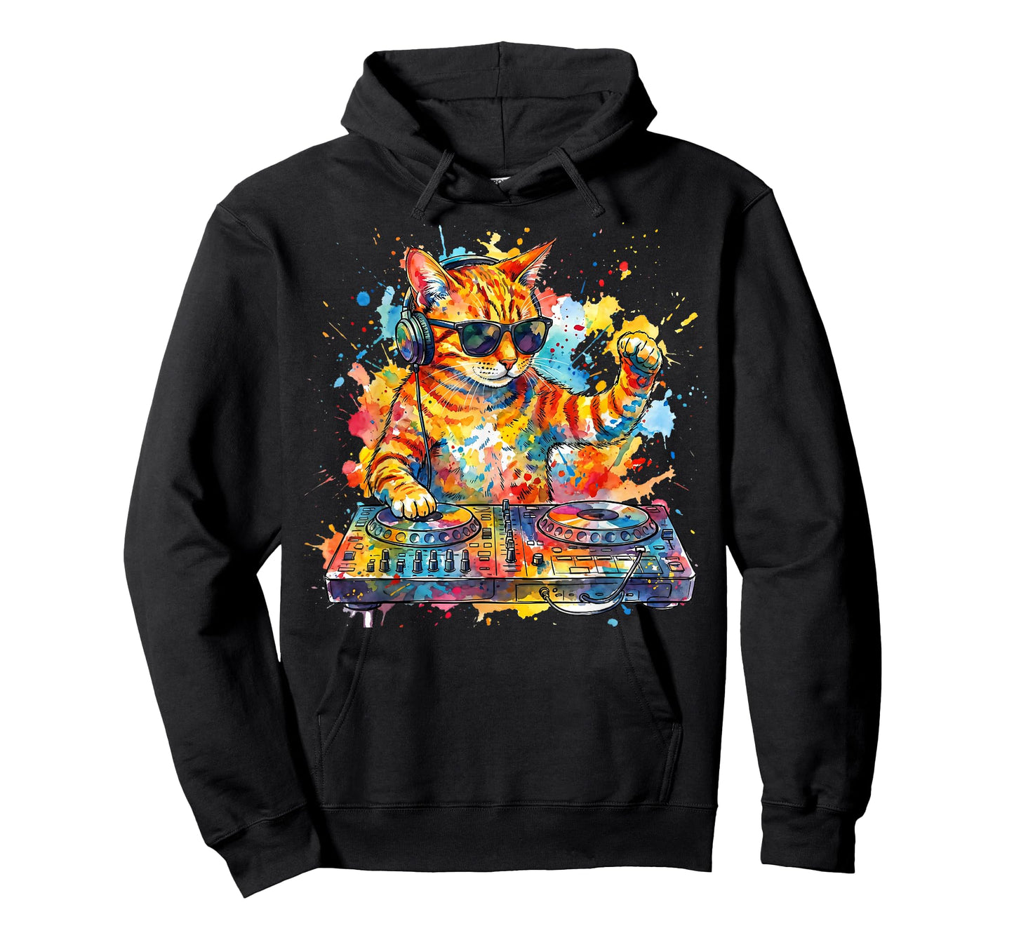 Colorful Orange Tabby Cat Playing Music Cat Lovers DJ Lovers T-Shirt