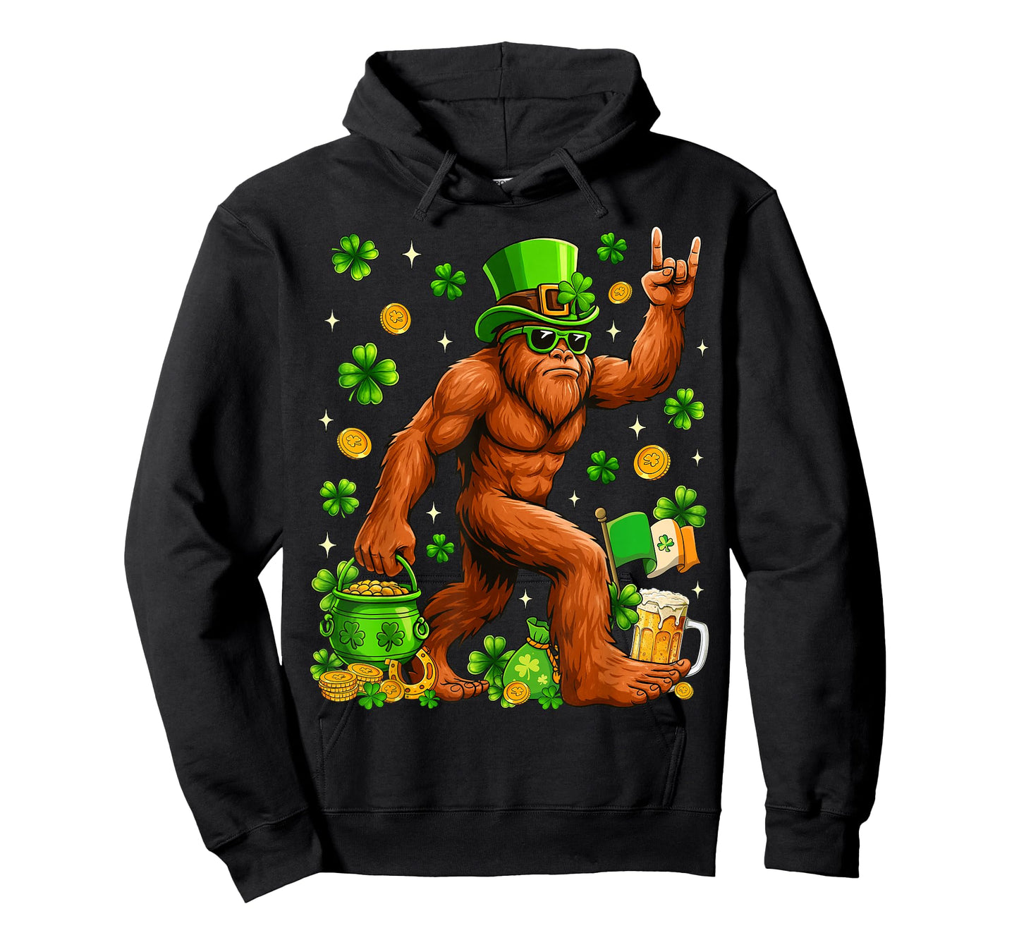St Patricks Day Bigfoot Sasquatch Shamrock Men Women Kids T-Shirt