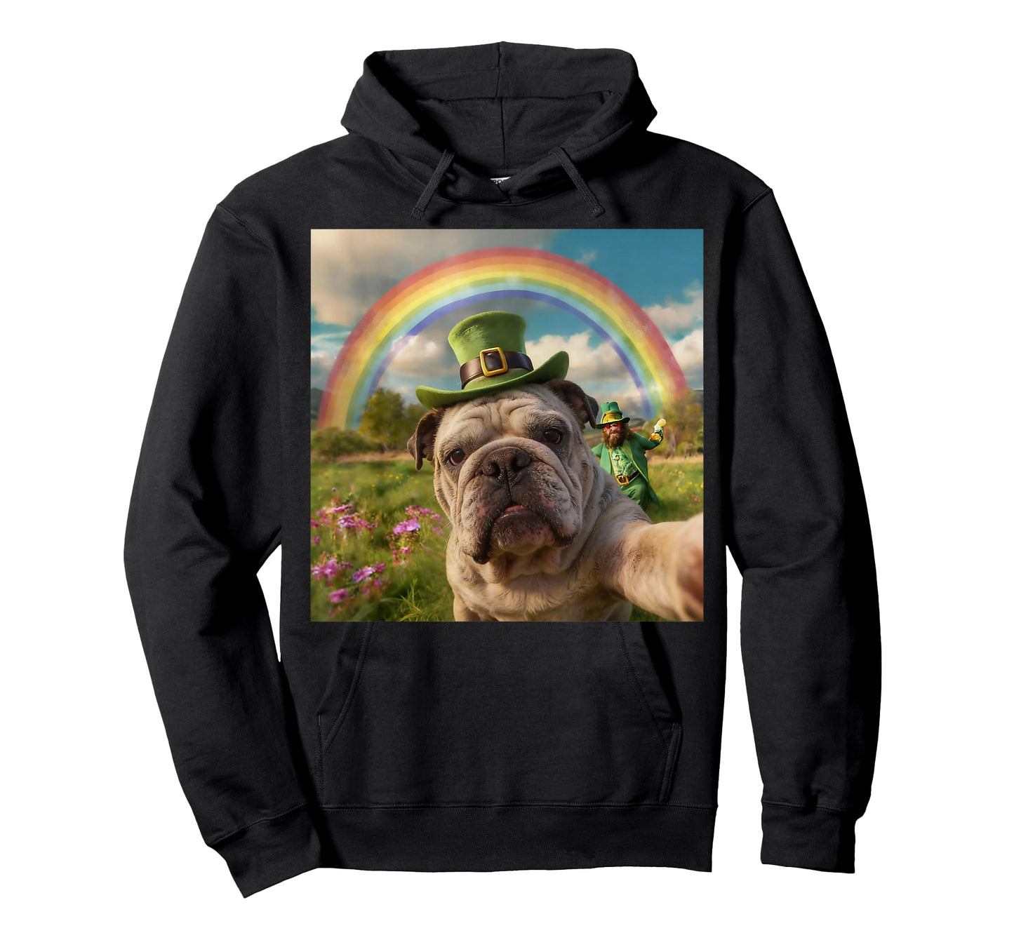 Bulldog Selfie with Leprechaun Funny Dog St. Patrick’s Day T-Shirt