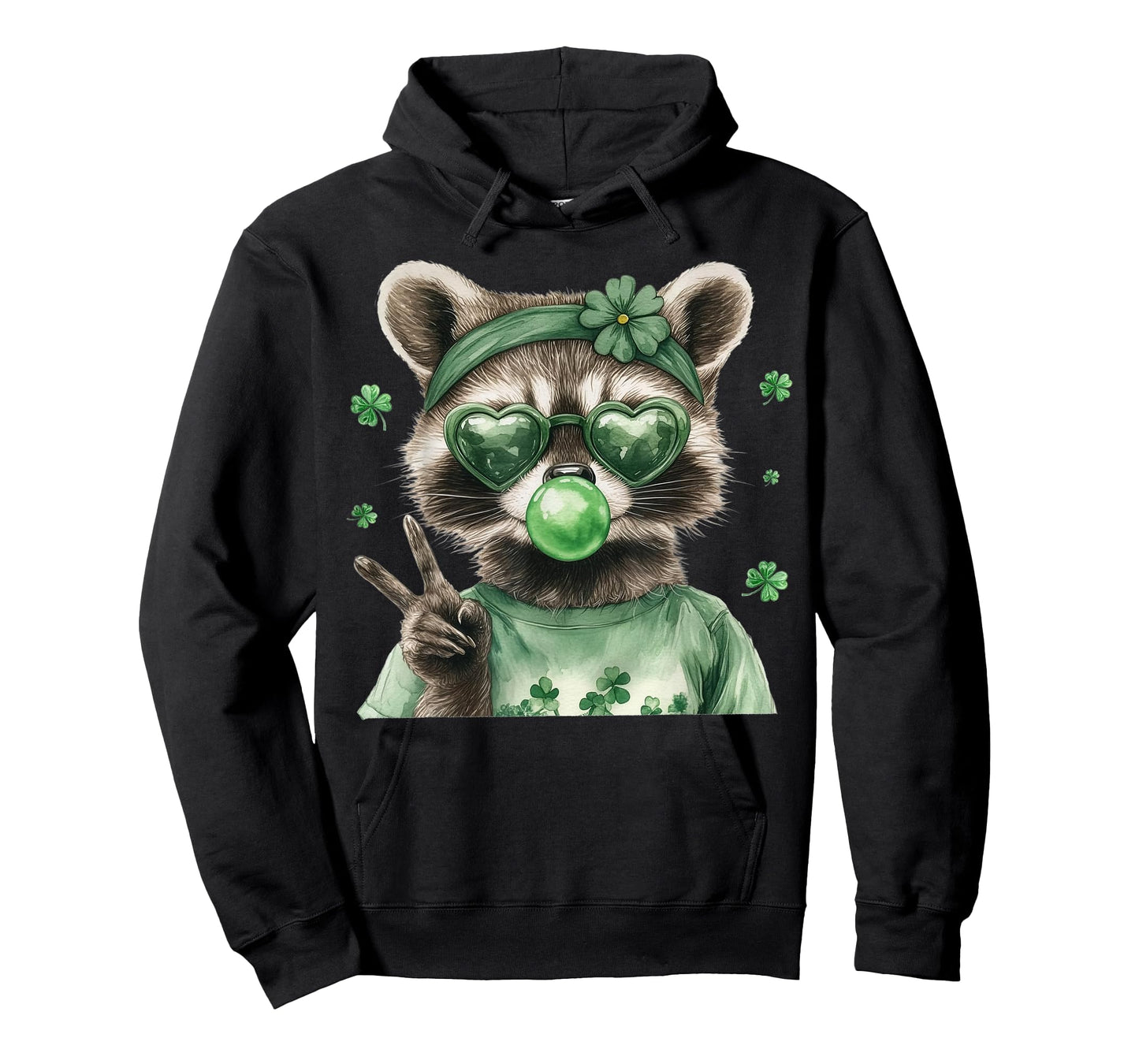 Raccoon Blowing Bubblegum Irish Shamrock St. Patricks Day T-Shirt