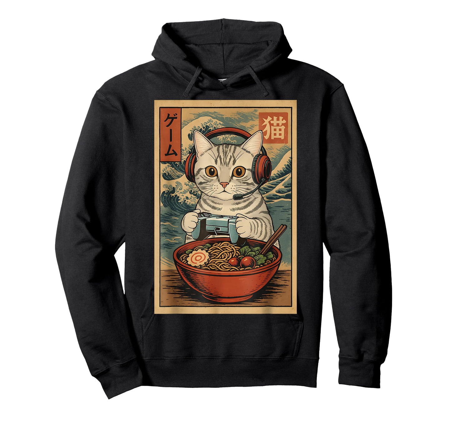 Cute Kawaii Gamer Cat Funny Ramen Retro Japanese Cat Gaming T-Shirt