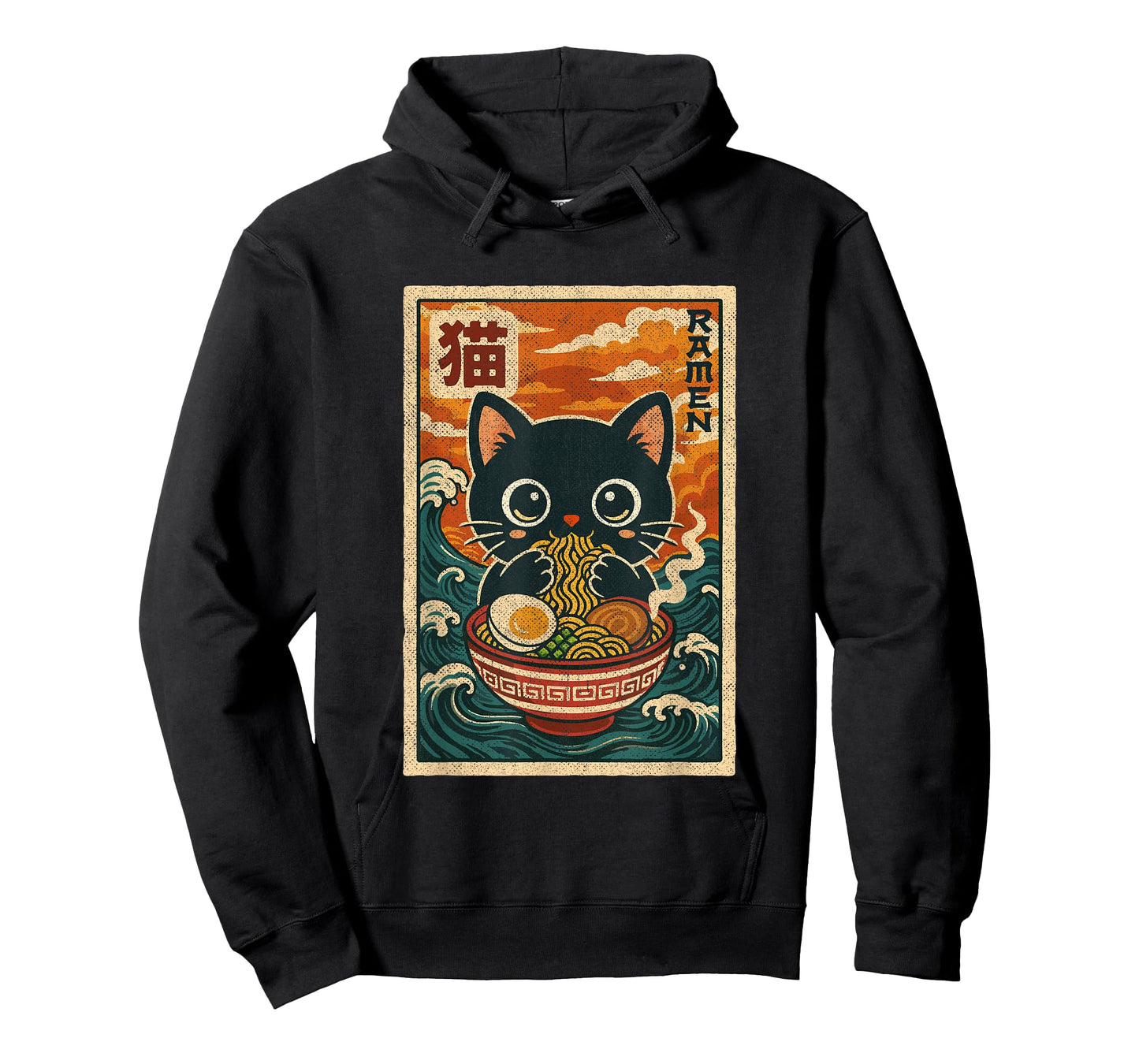 Cute Retro Vintage Japanese Anime Funny Kawaii Ramen Cat T-Shirt