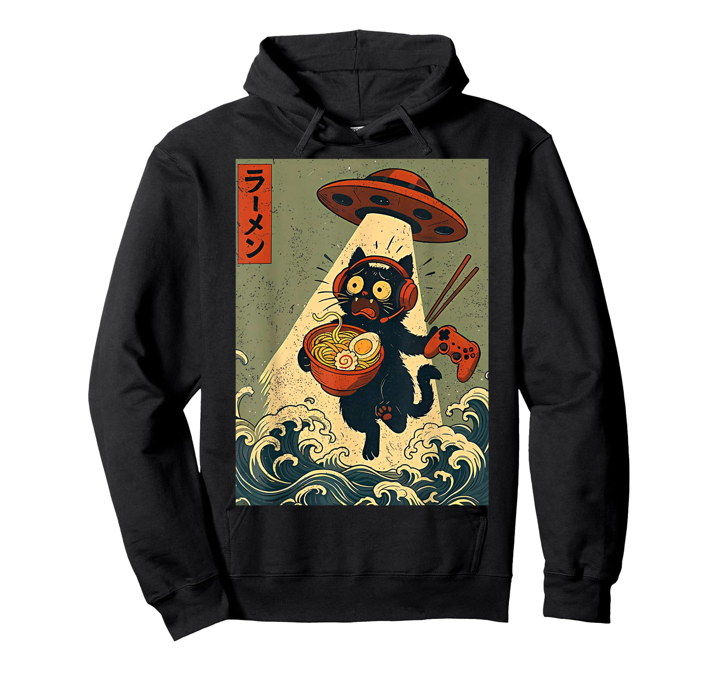 Cute Kawaii Gamer Cat Funny Ramen Retro Japanese Cat Gaming T-Shirt