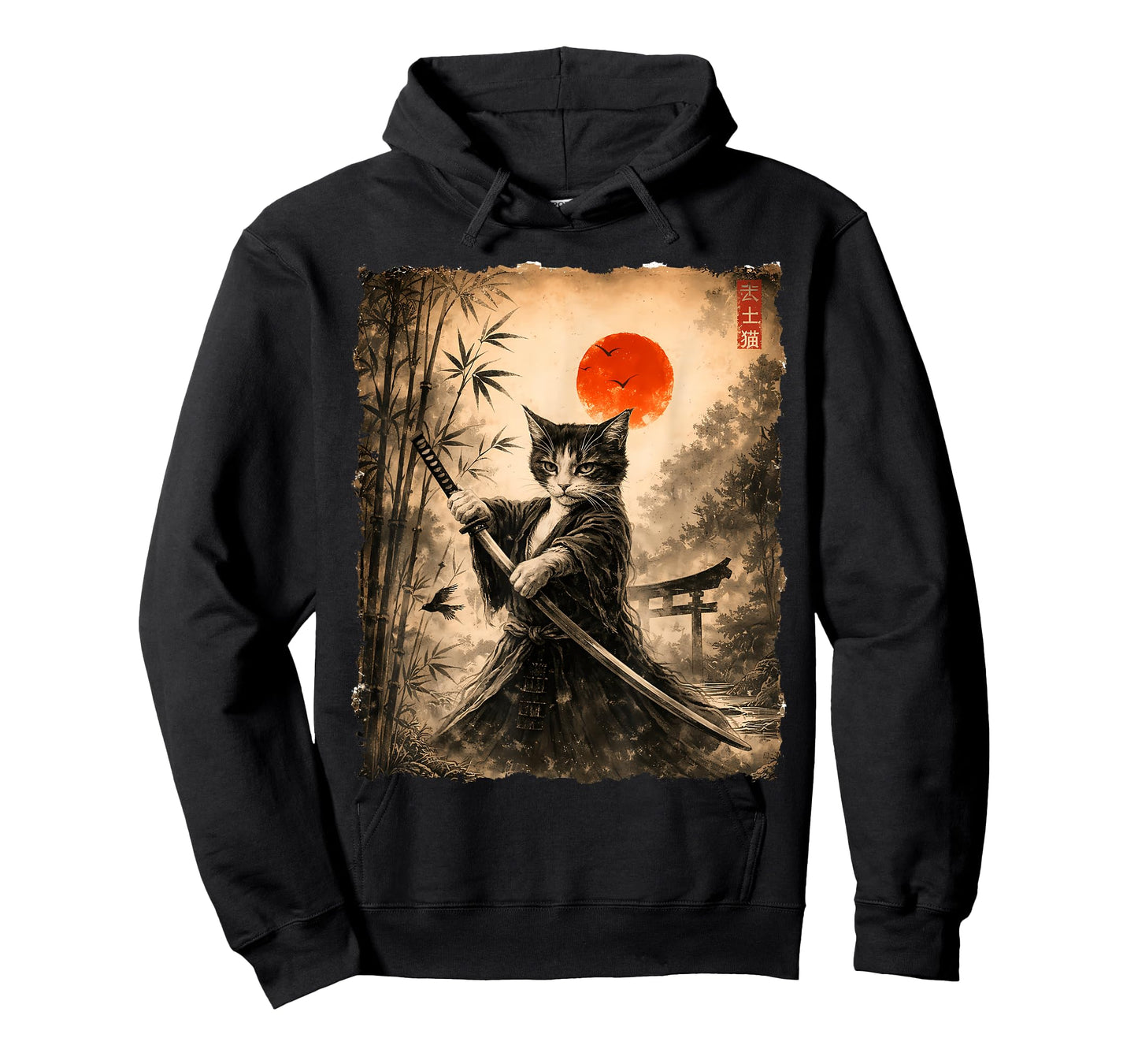 Samurai Cat Japanese Art Men Boys Funny Graphic Tee Anime T-Shirt