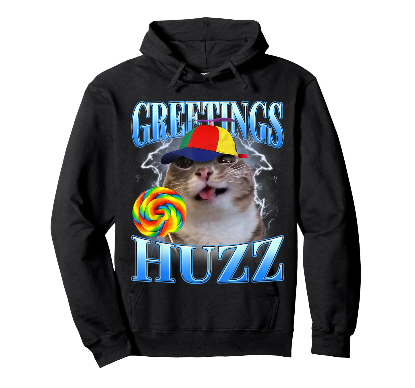 Greetings Huzz Lollipop Cat Meme Funny Gen Z Alpha Humor T-Shirt
