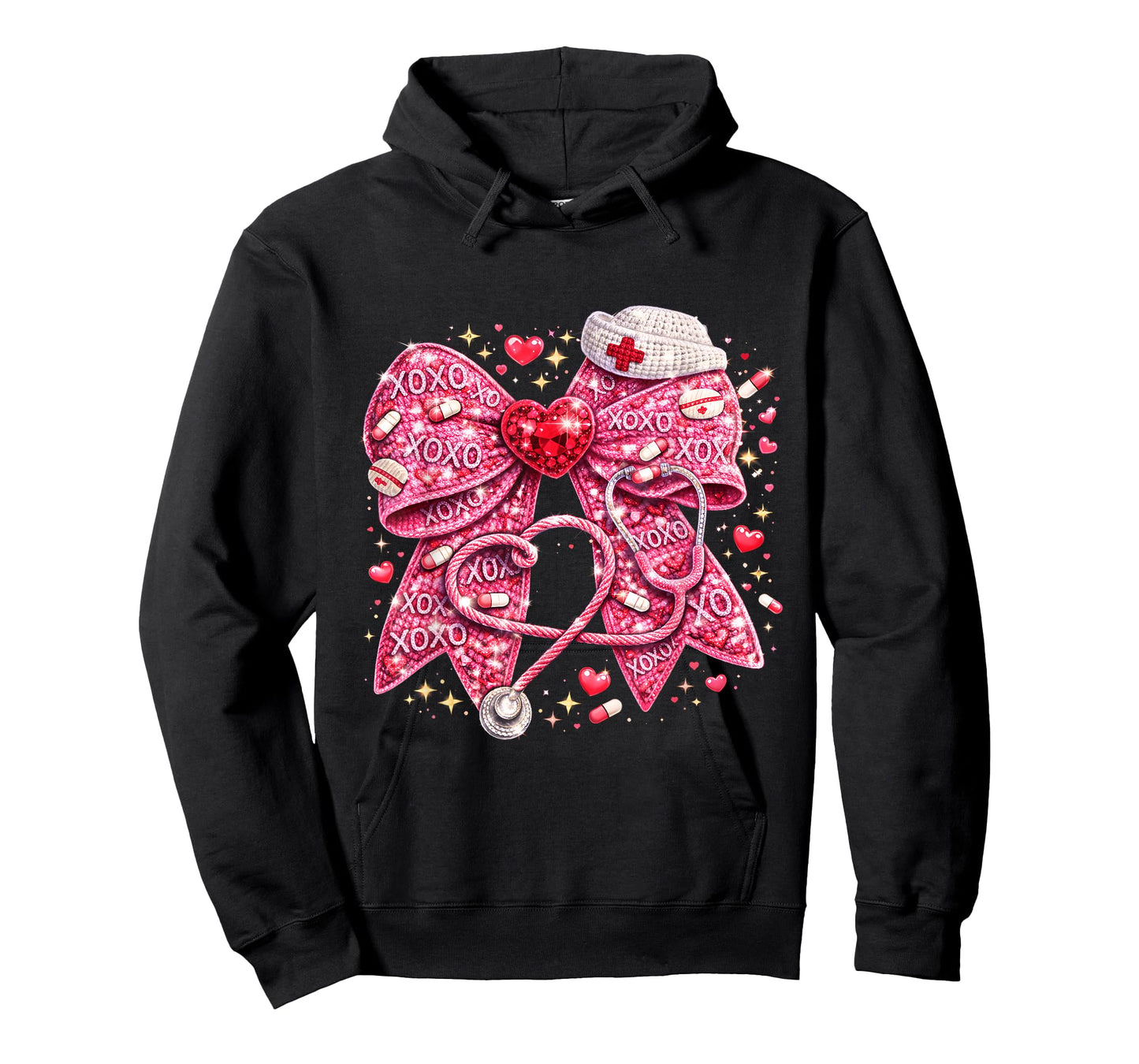 Sparkly Nurse Valentine Bow Design Cute Medical Love Art T-Shirt