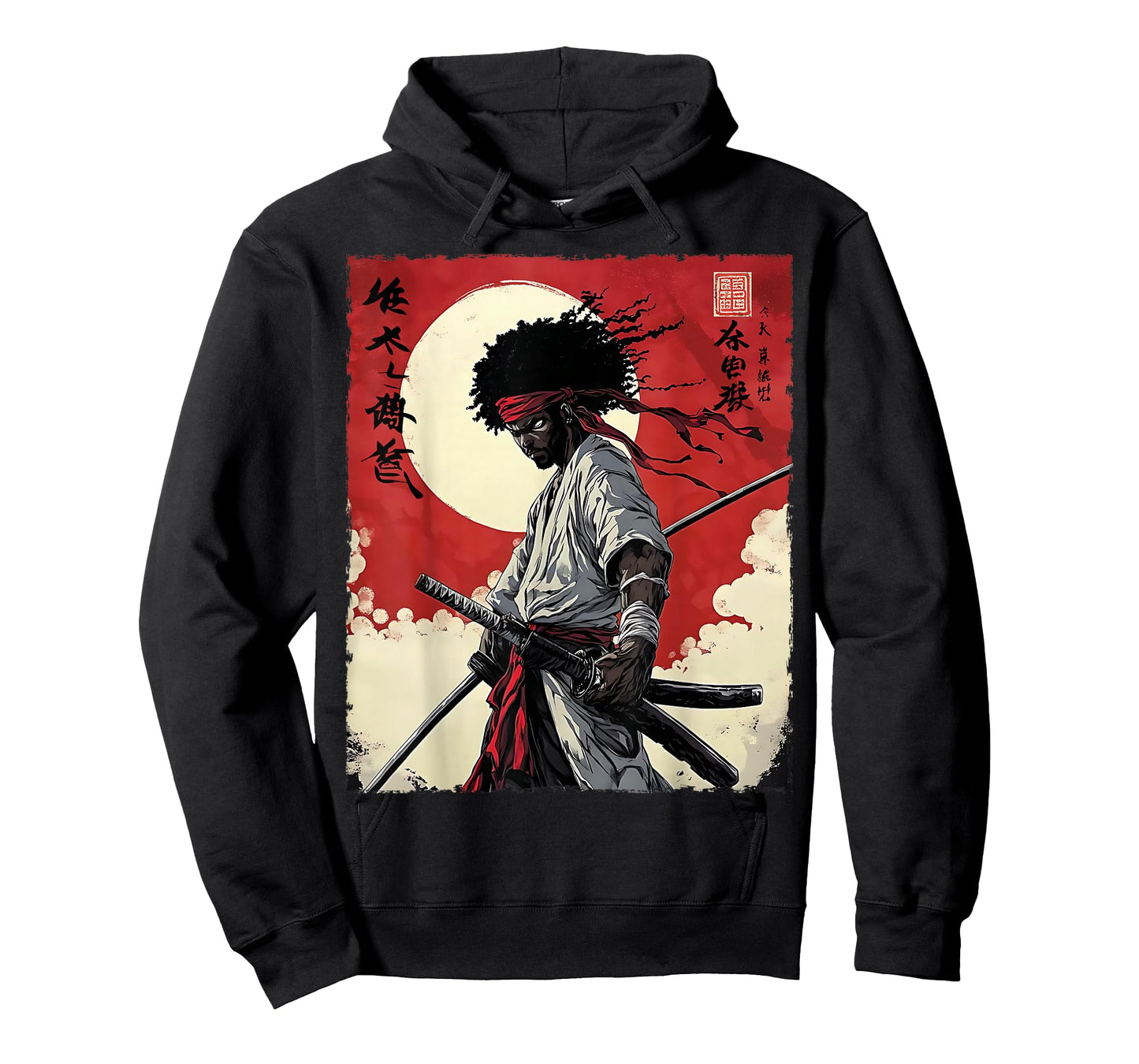 Afro American Samurai Anime Cartoon Japanese Bushido Warrior T-Shirt