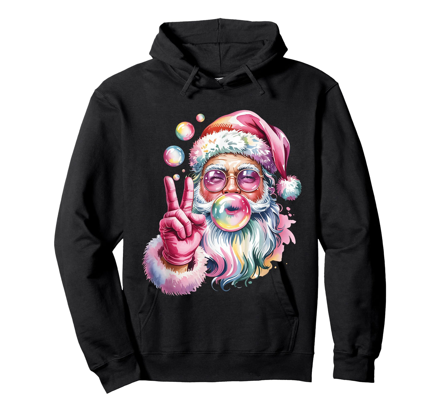 Rainbow Santa Bl0wing Bubble Gum Christmas Peace Sign Hand T-Shirt