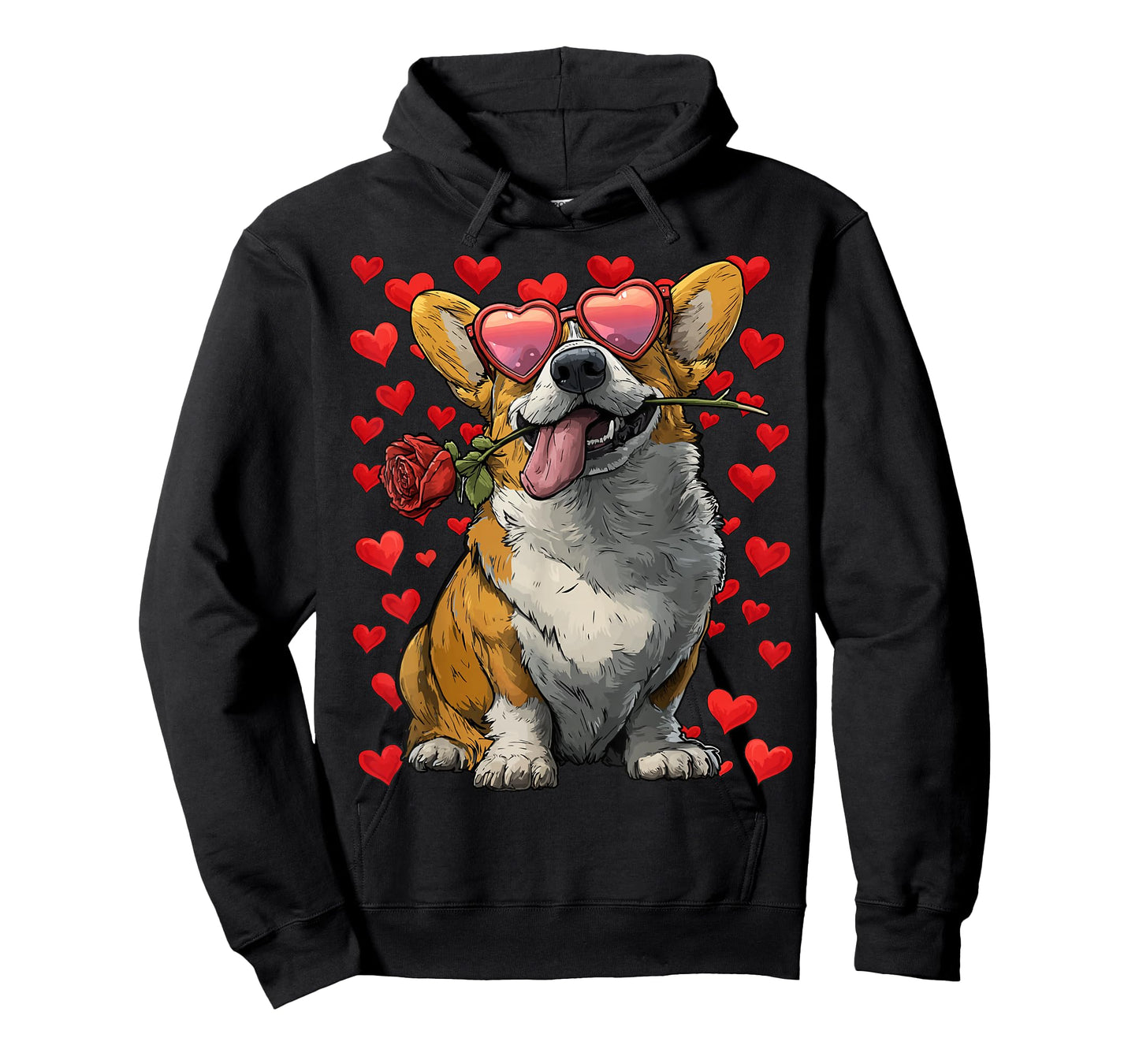 Cute Corgi with Hearts Glasses Rose Valentine's Day Dog T-Shirt